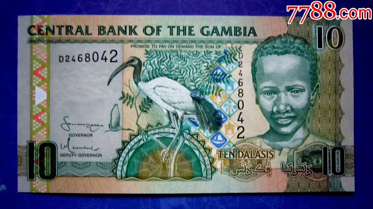 包真精美外钞冈比亚2007年10达拉西荧光水印金属线三重防伪