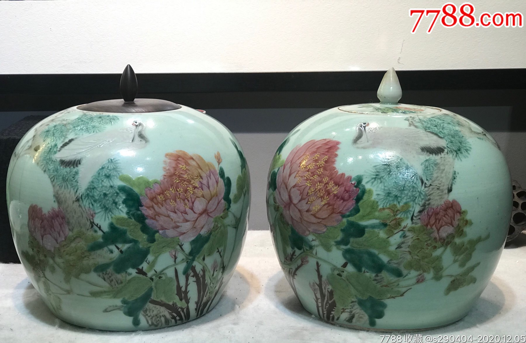 清代著名浅绛名家喻春瓷罐一对高21厘米