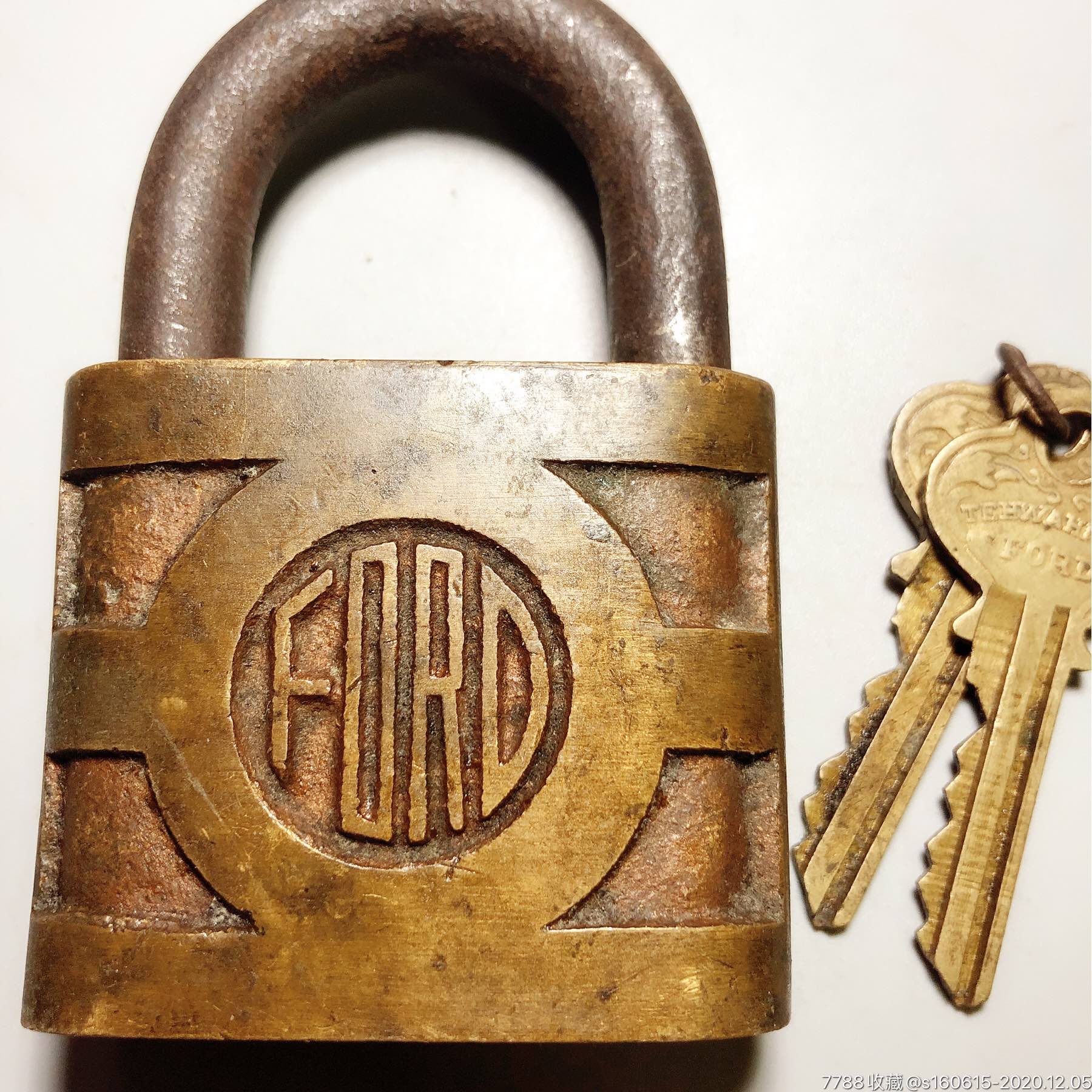清末民国过渡时老铜锁老挂锁收藏ford福特牌大铜锁大挂锁西洋古董