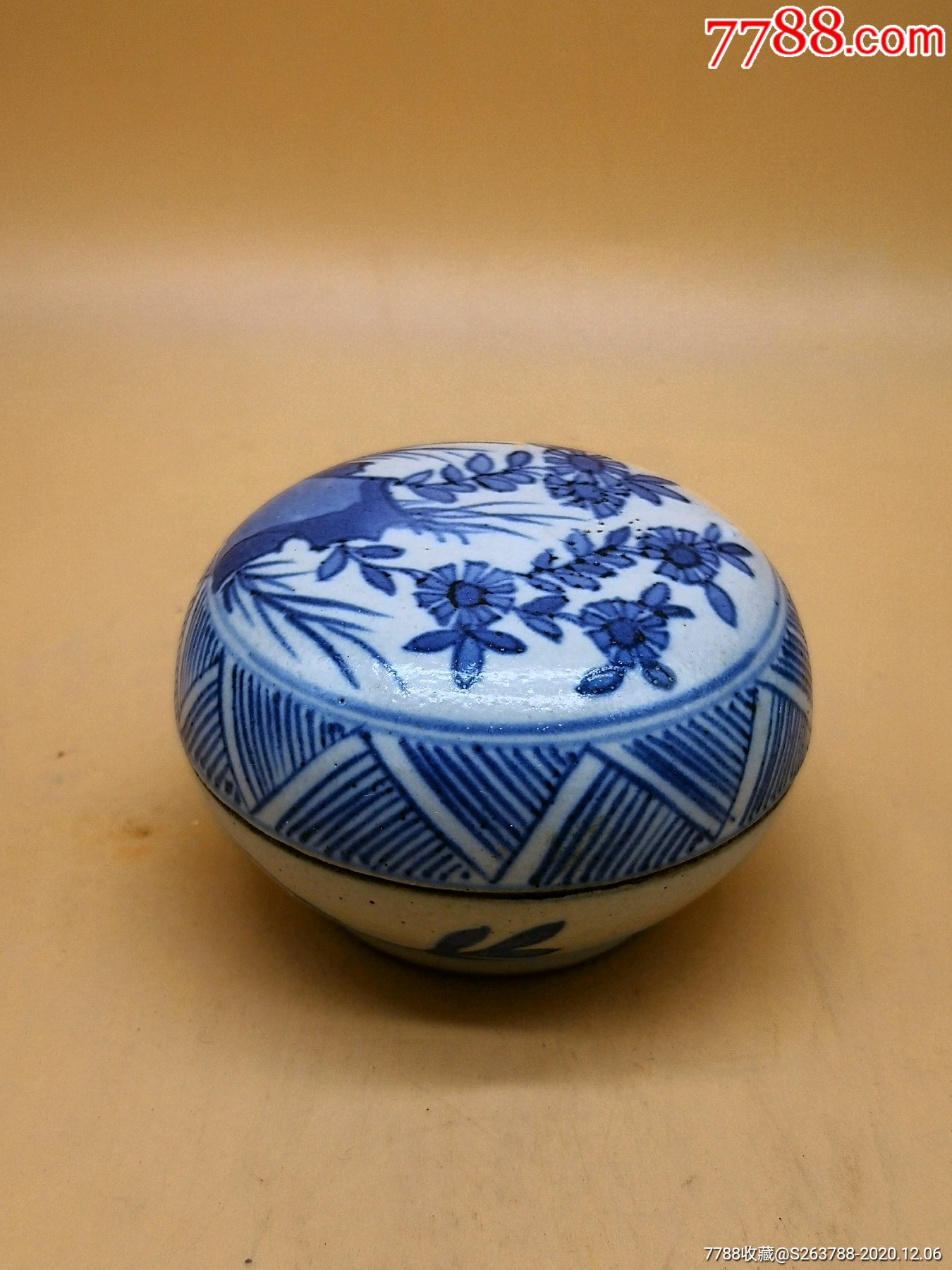 明晚青花菊石图盒_青花瓷_第2张_7788钱币网