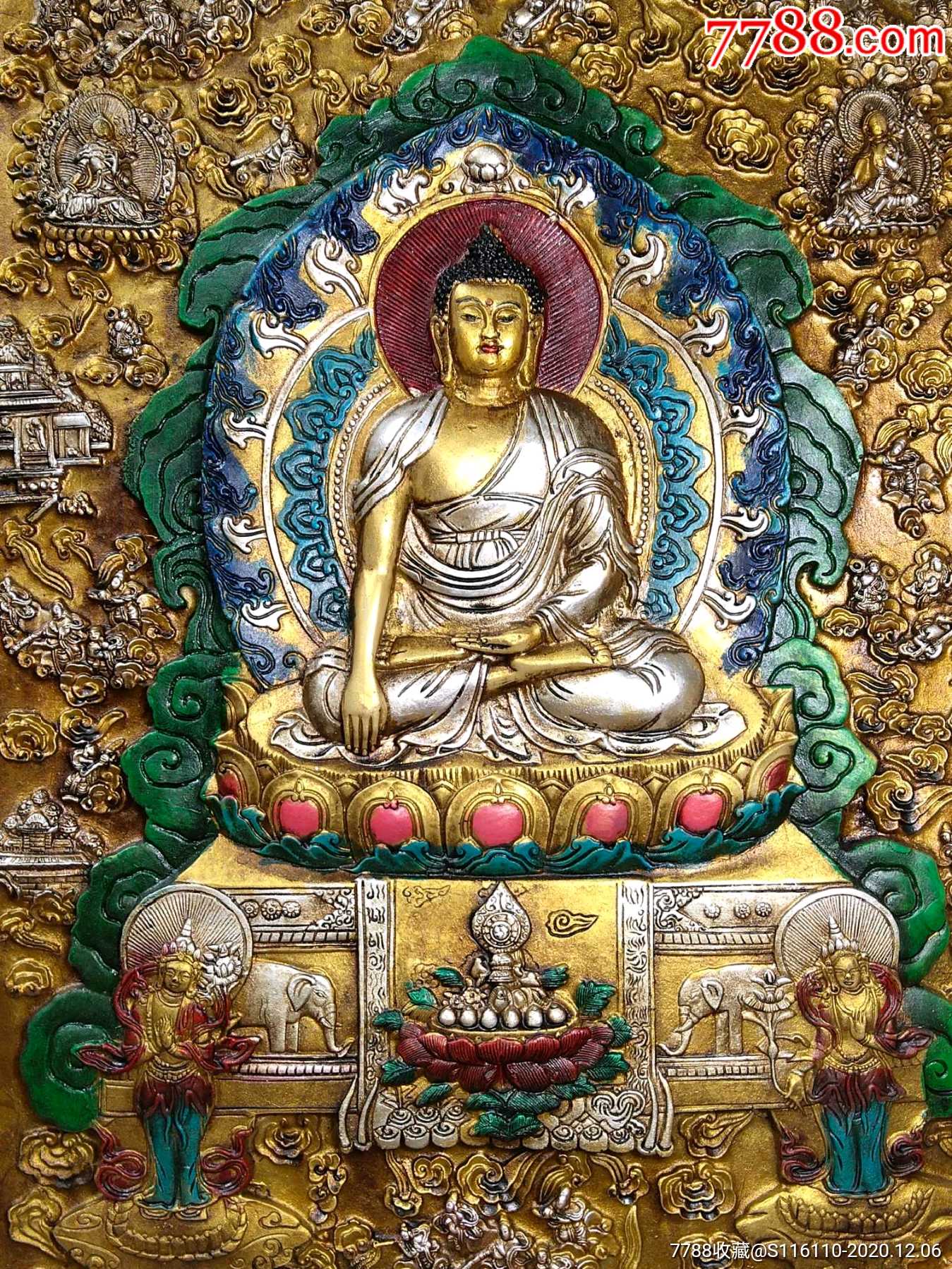 旧藏西藏唐卡佛像木框彩绘唐卡大背光释迦如来佛一尊恭请供奉家居装饰