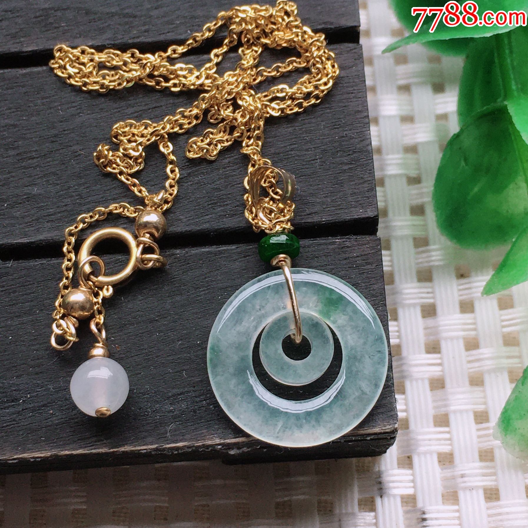 天然翡翠a货老坑冰种飘花平安扣进口14k金镶嵌锁骨链起光项链