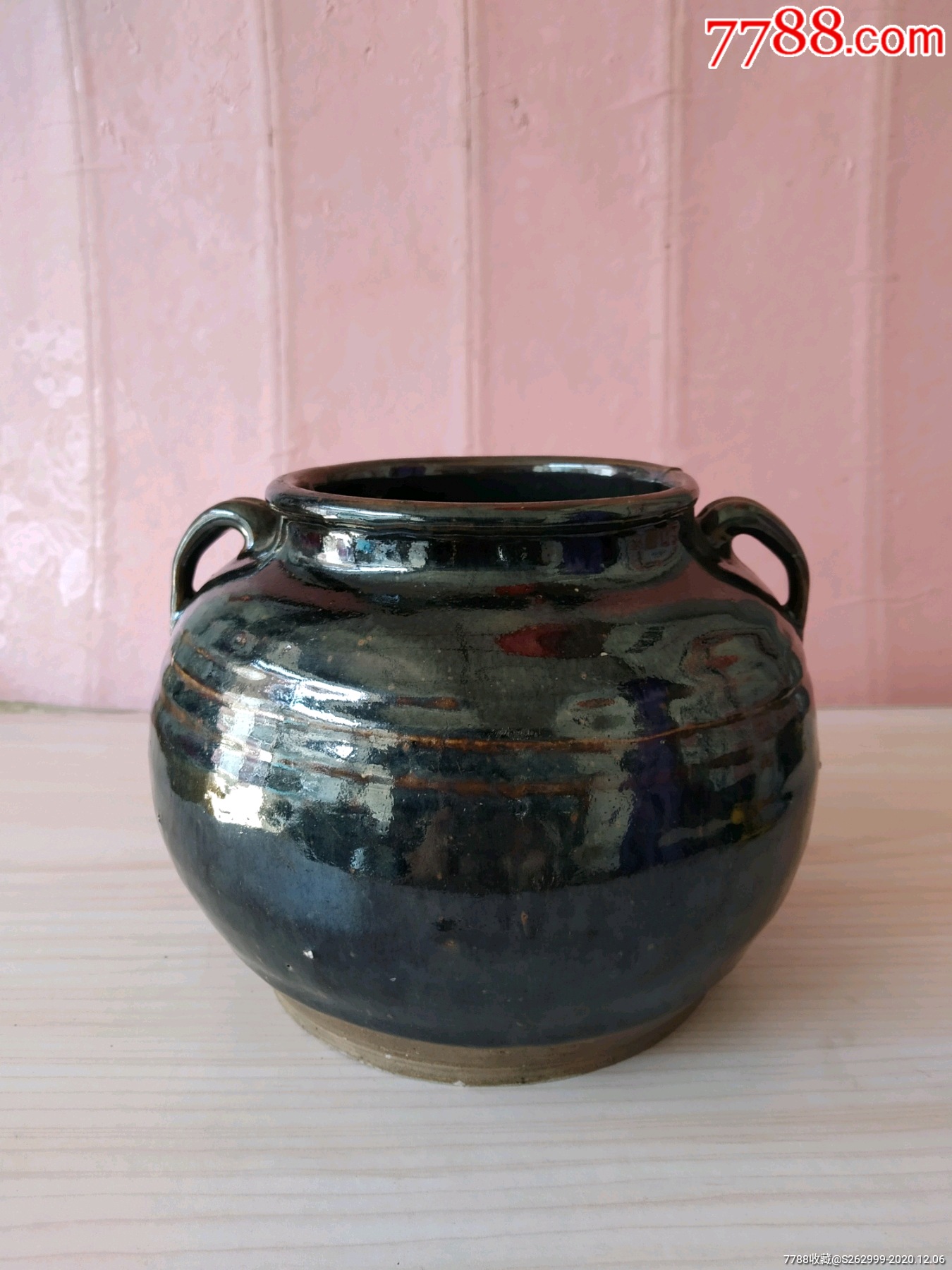 老黑瓷苹果尊双耳罐黑釉罐