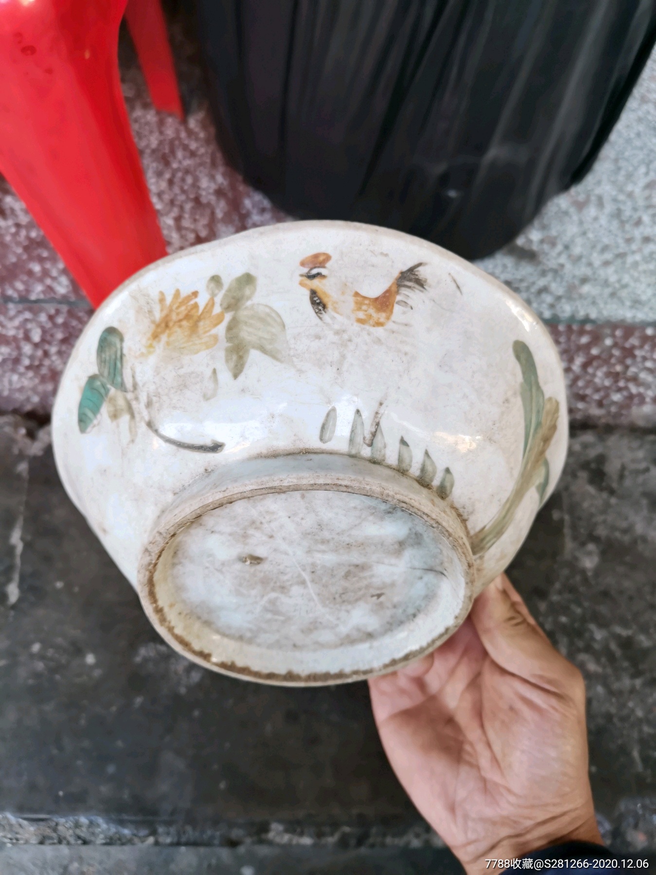 民国大号鸡公碗,不完整.