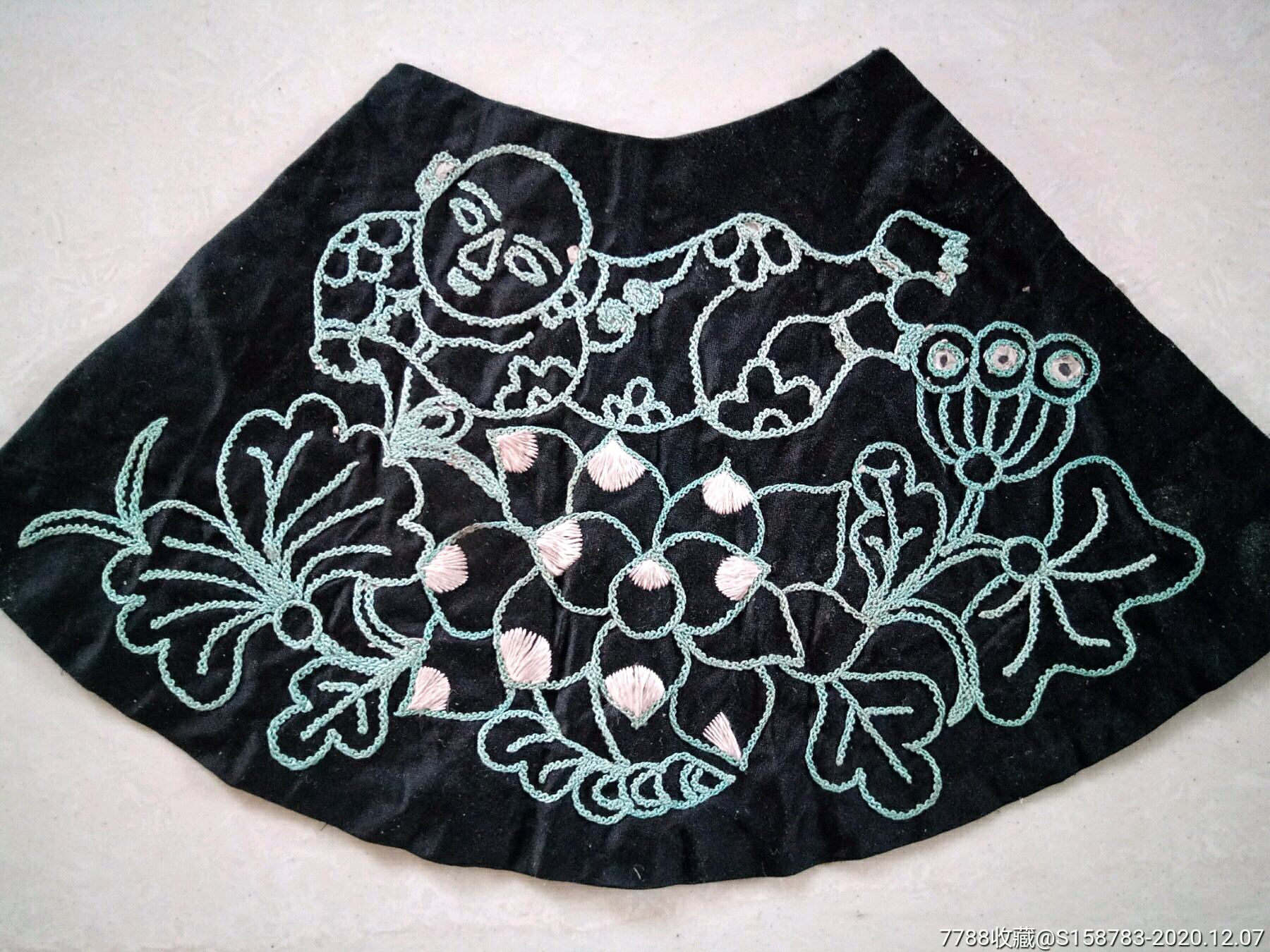 民国拉索绣"连生贵子"图案绣片