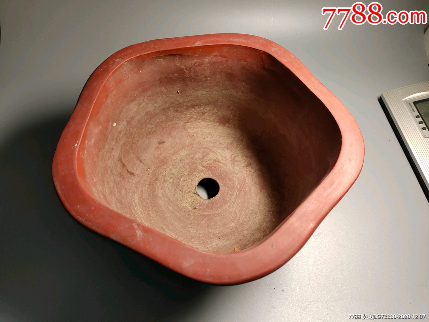 80年代,叶生刻,紫砂海棠口花盆-其他紫砂-7788收藏