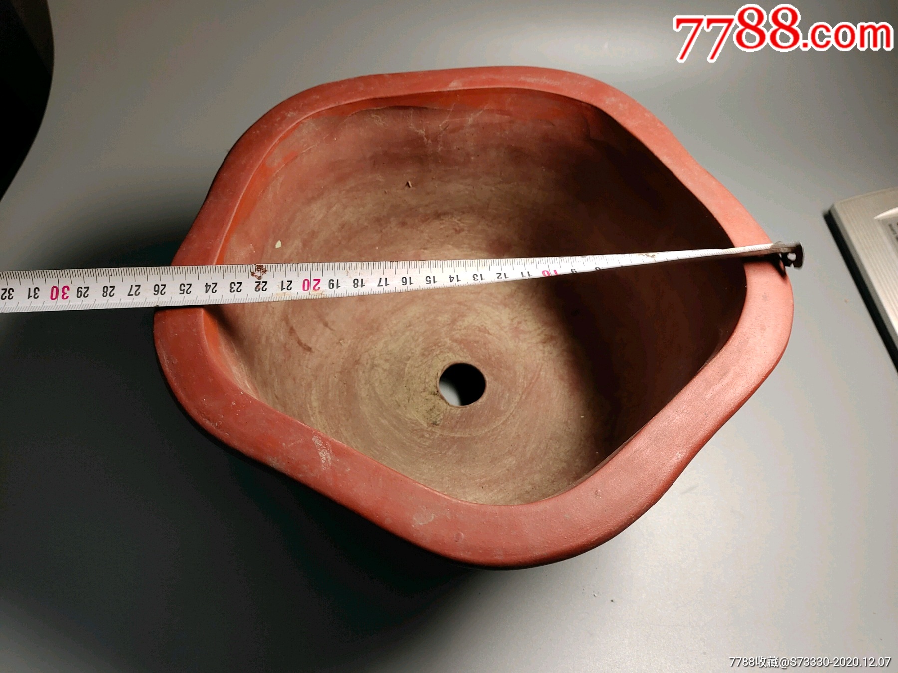 80年代,叶生刻,紫砂海棠口花盆-其他紫砂-7788文玩