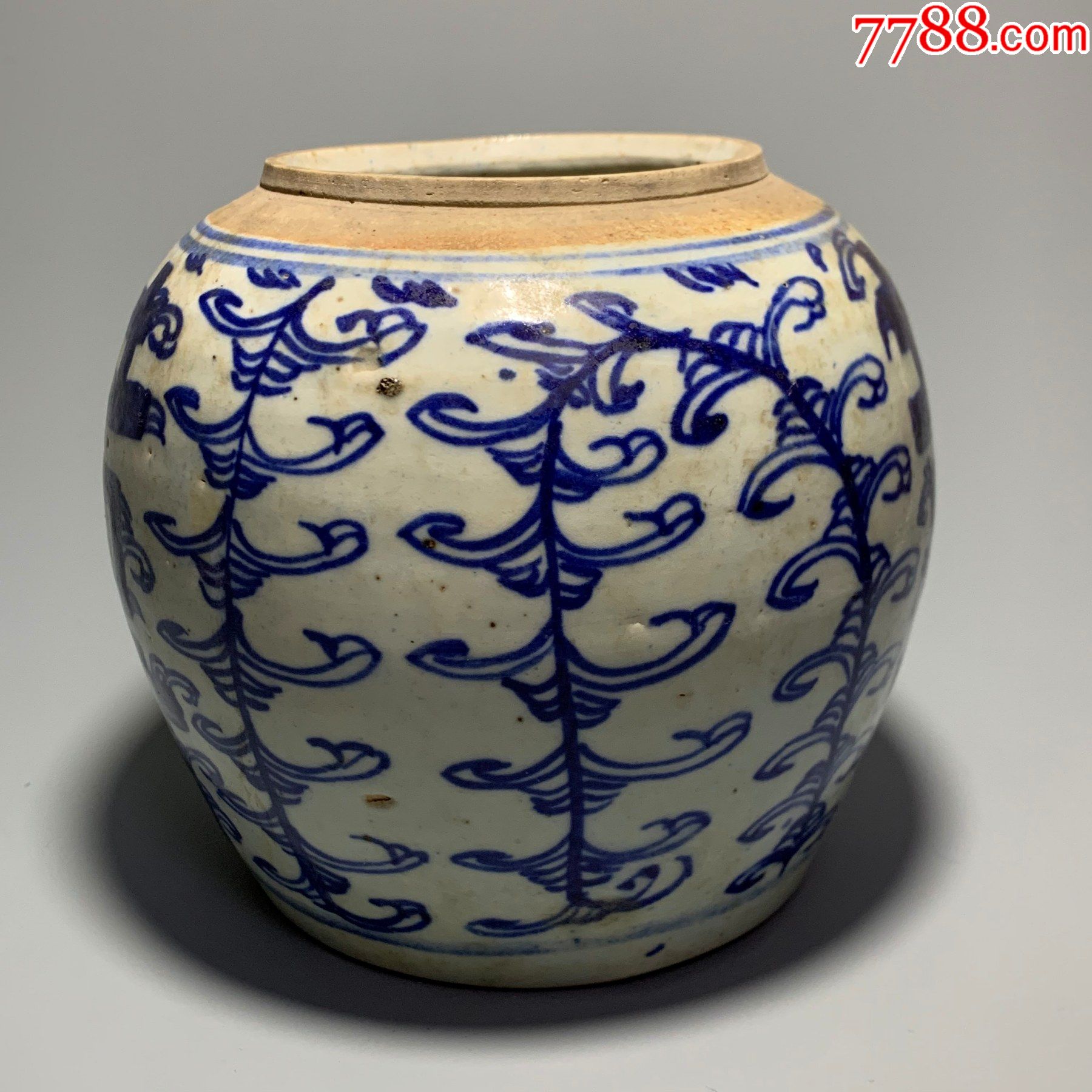 老瓷器青花喜字罐