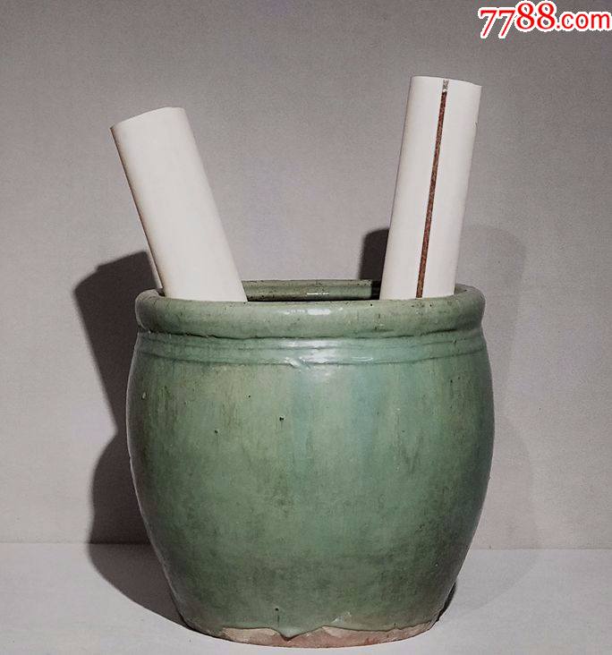 清代绿釉大卷缸鱼缸品完好