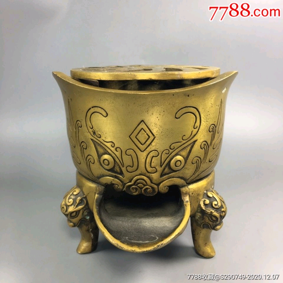 精品仿古做旧黄铜器古玩收藏黄铜炉子摆件创意工艺品家居摆设-铜炉-77