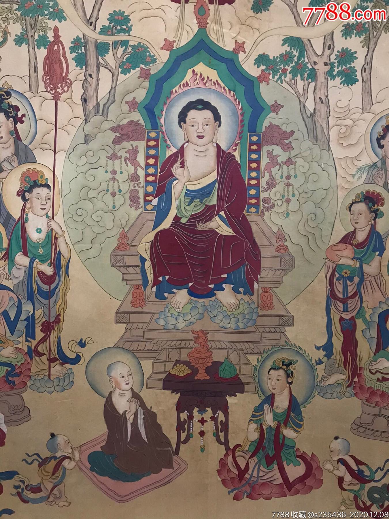 丁云鹏丝绢佛像一幅,丁云鹏明代画家.字南羽,号圣华居士,安徽休宁人.