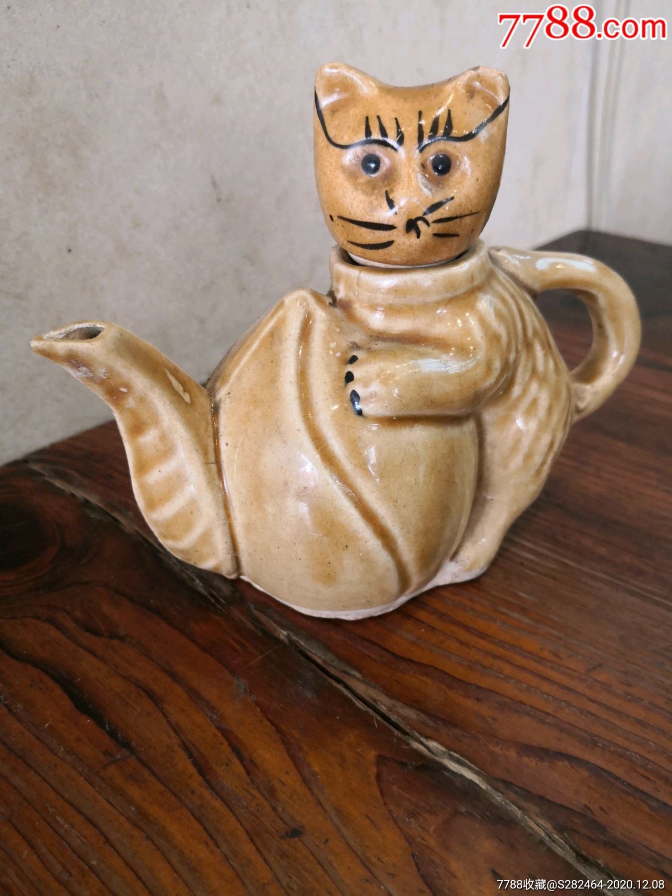 老猫壶单色釉猫壶黄釉猫壶猫咪茶壶一把【百草三味】_第1张_7788陶瓷