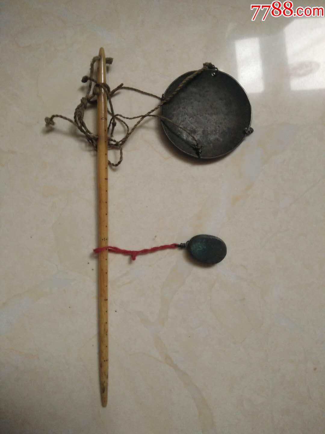 2清代老物件【度量衡系列最小称杆】秤砣称盘都是铜的古玩