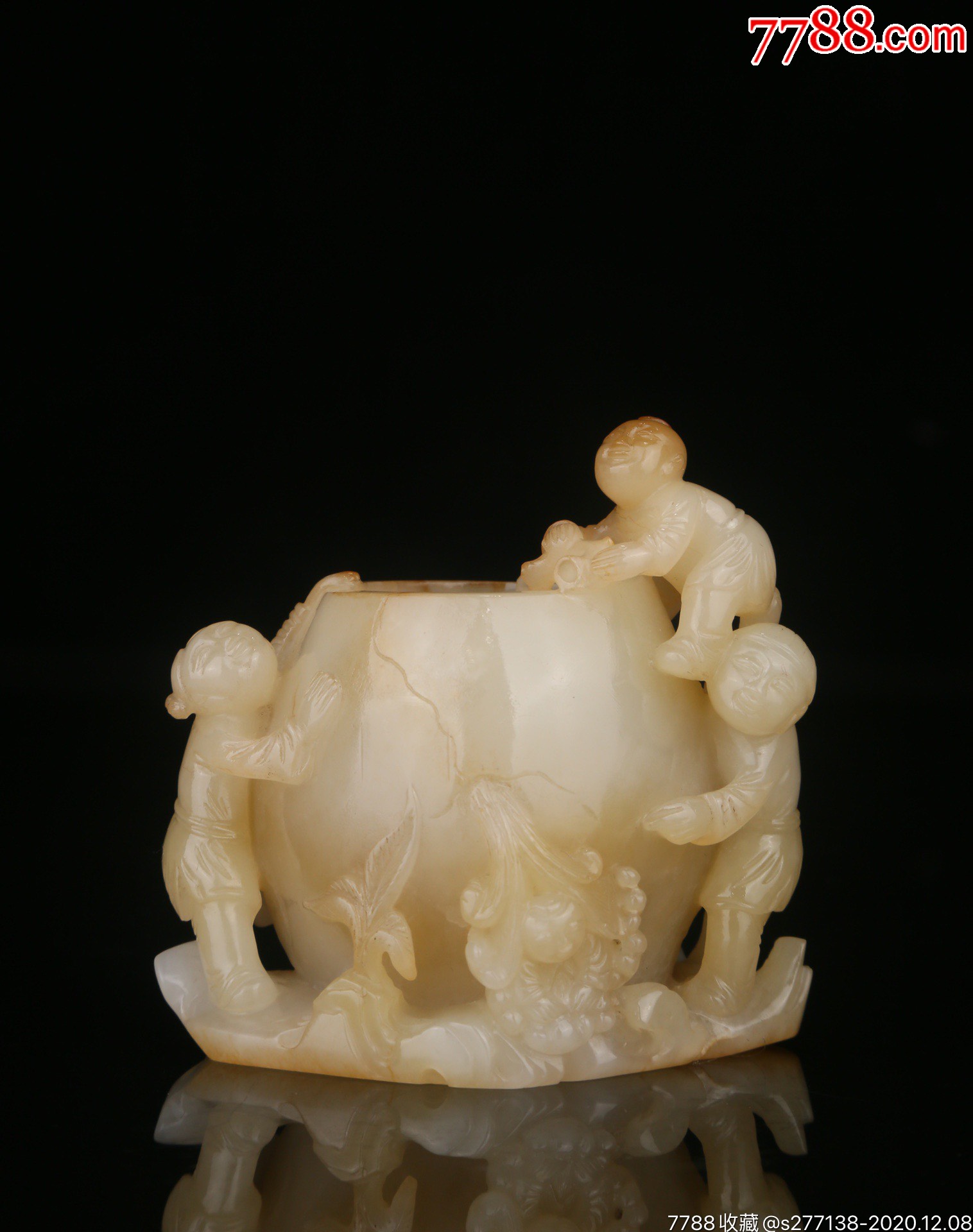 清和田玉雕司马光砸缸摆件