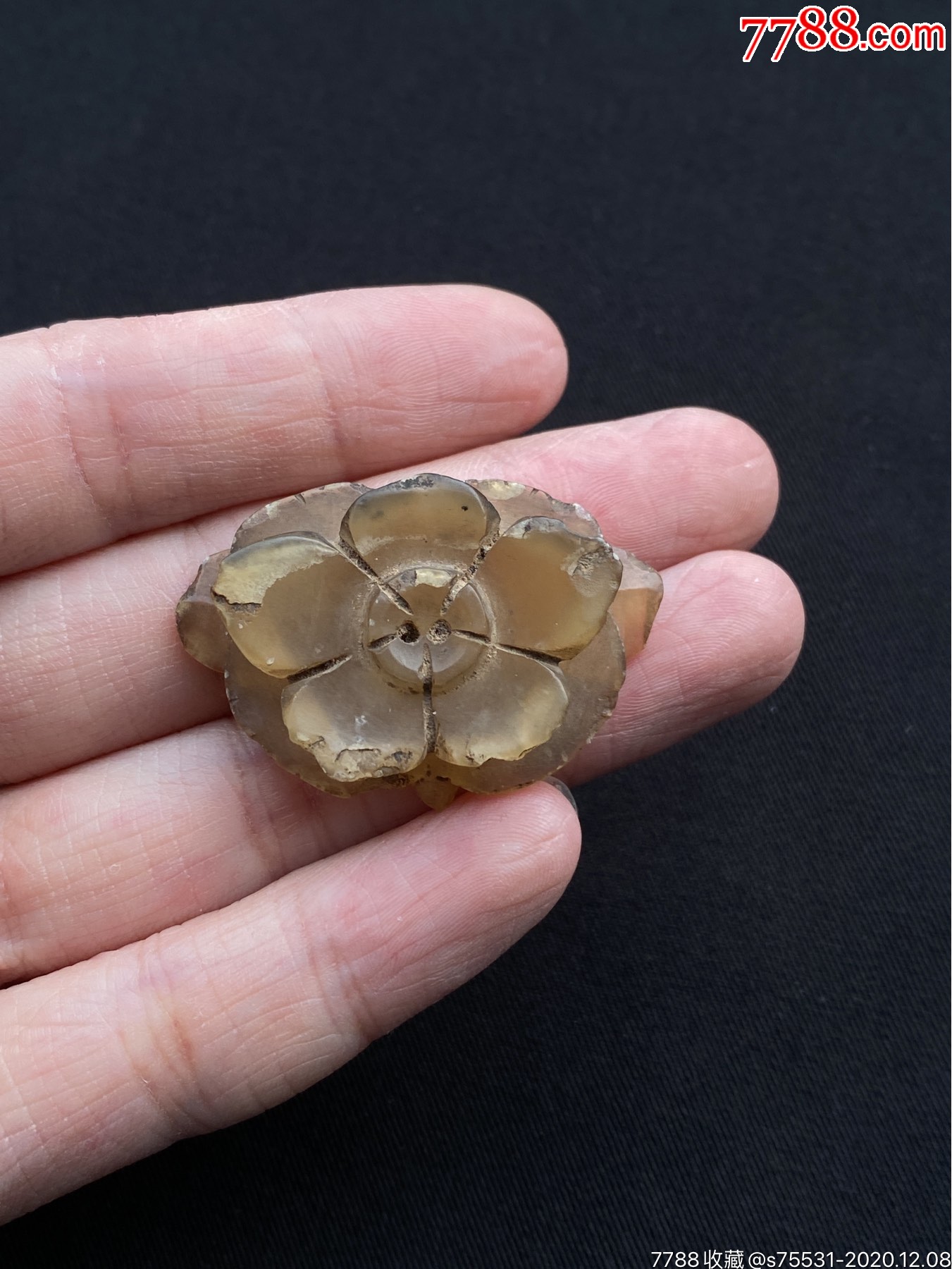 清末岫玉雕老物件帽花