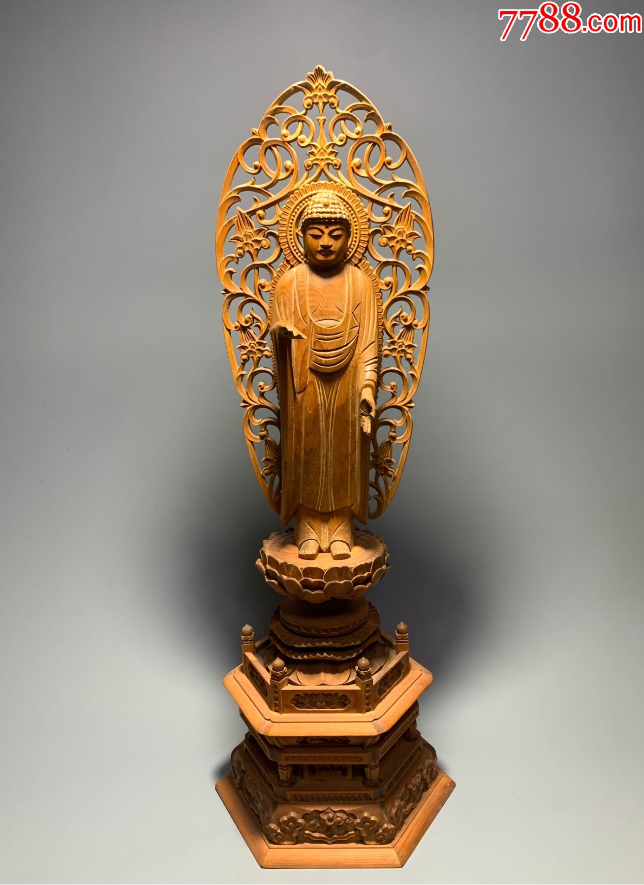 黄杨木精雕莲座佛像文房清供佛堂摆件