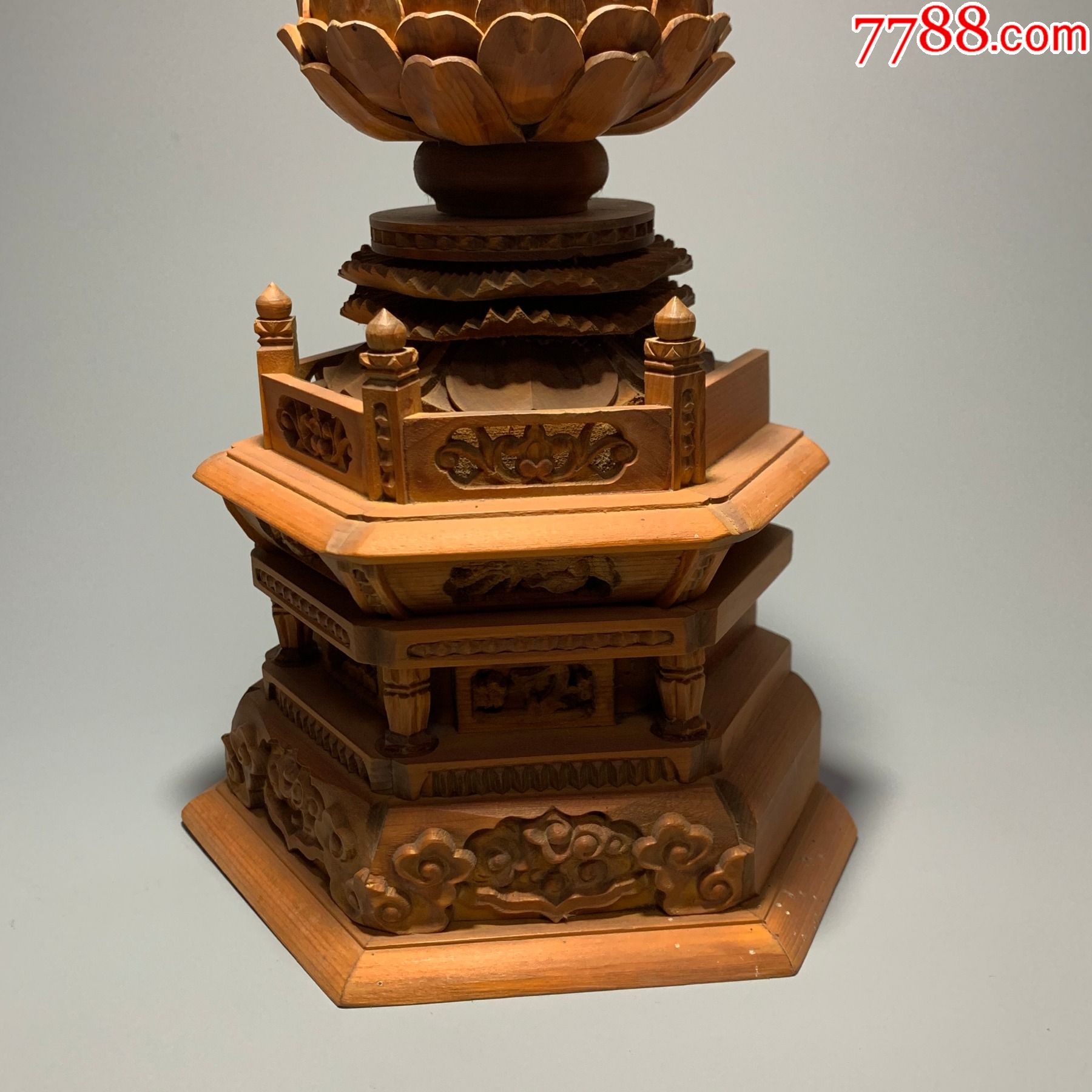 黄杨木精雕莲座佛像文房清供佛堂摆件