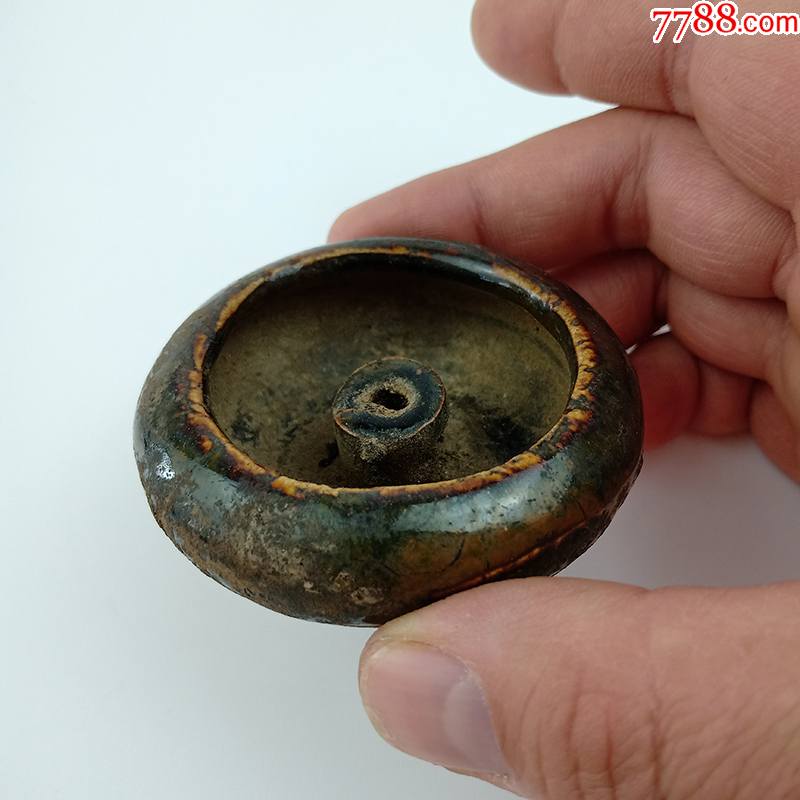 辽代乌金釉手持油灯油灯盏灯盏辽金宋圆形手持油灯粗瓷油灯煤油灯