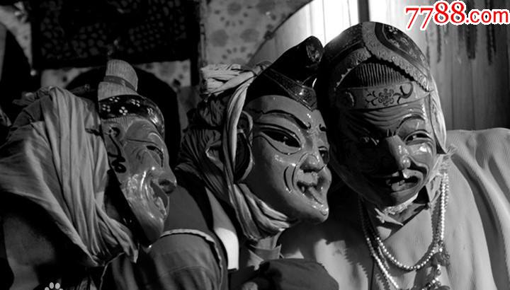 木雕收藏-边疆早期手工刻大号双头傩戏鬼戏辟邪图腾面具50cm-1.66kg