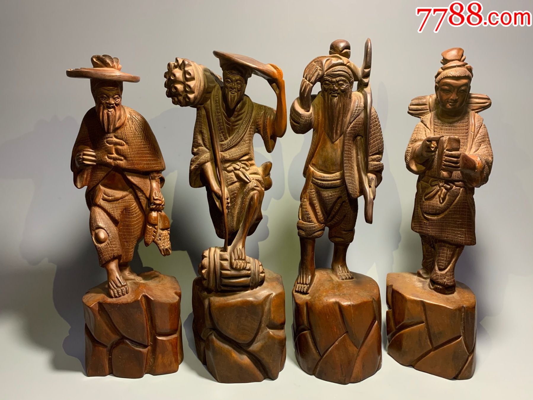 黄杨木"渔樵耕读"摆件-形象生动-雕工精湛-木雕摆件-7788商城__七七八