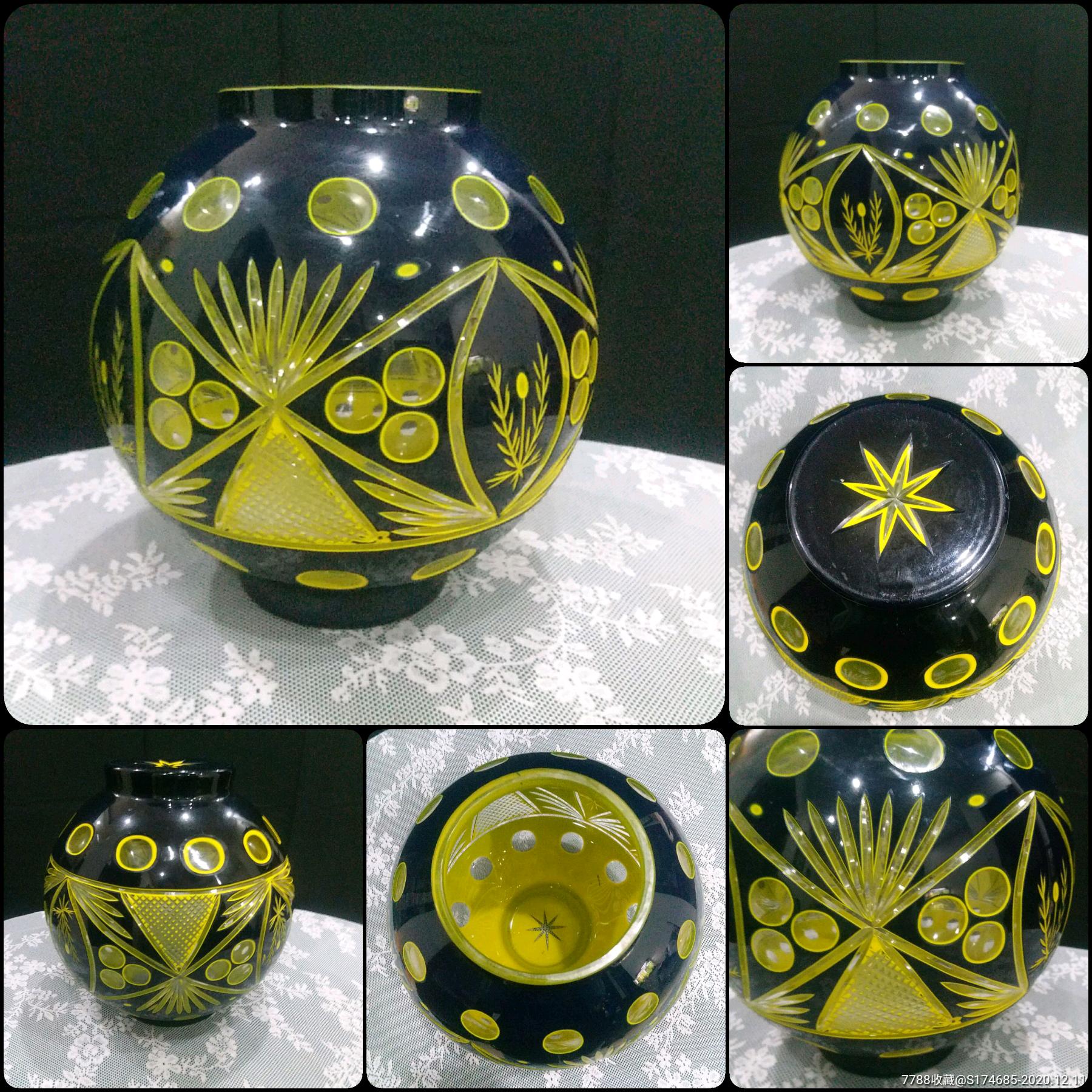 古董民国手工刻花车料玻璃老花瓶老玻璃瓶老花插