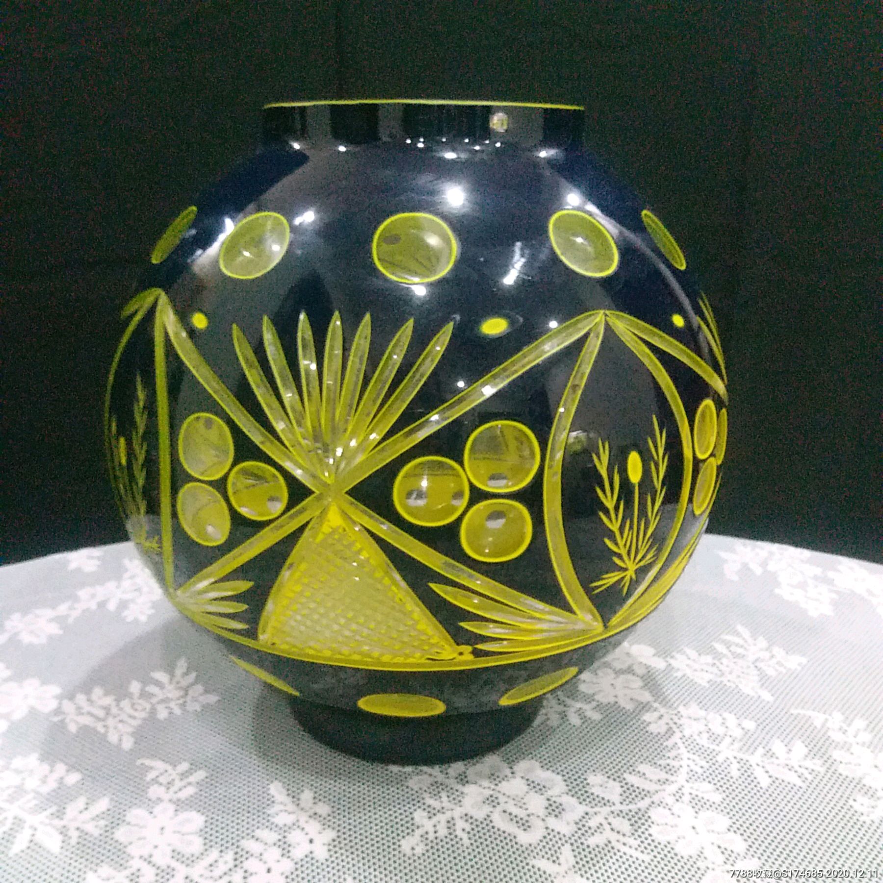 古董民国手工刻花车料玻璃老花瓶老玻璃瓶老花插