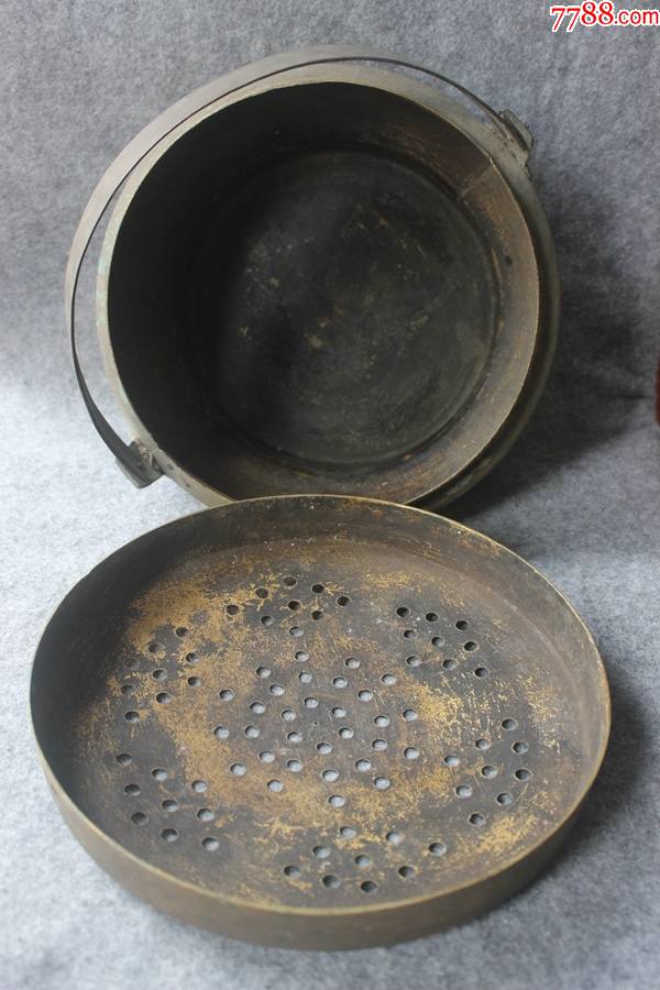 民国老黄铜双喜字炭烧脚炉炭炉暖手炉暖脚炉2913厘米zz3041