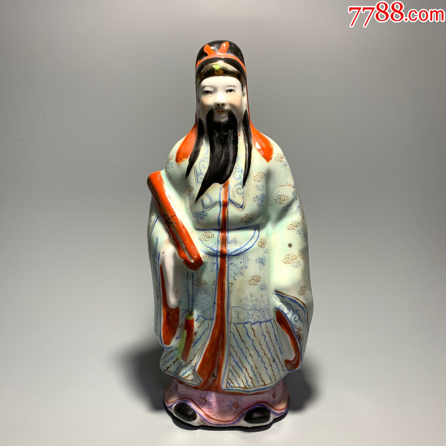 民国彩绘福星人物像老瓷器-民俗老物件