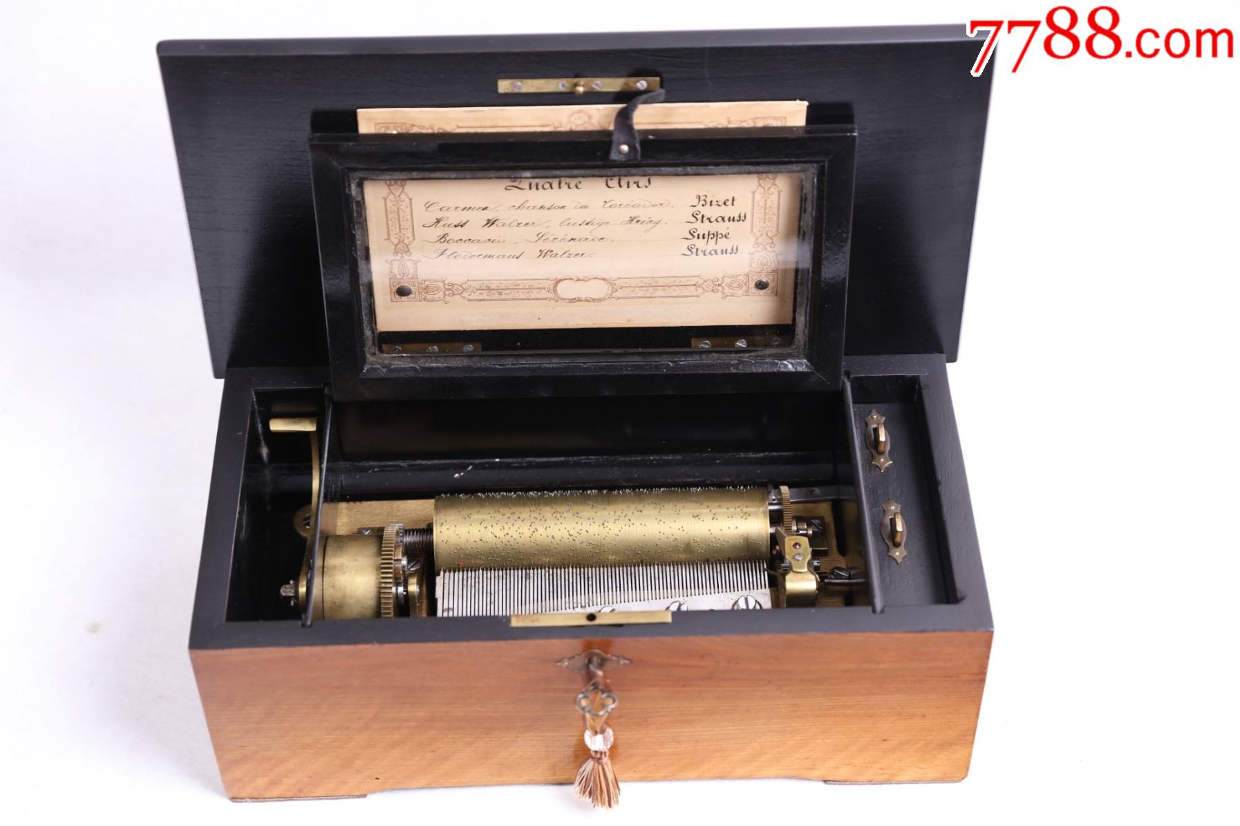 瑞士十九世纪古董八音盒滚筒八音盒古董音乐盒音乐柜4曲83音梳