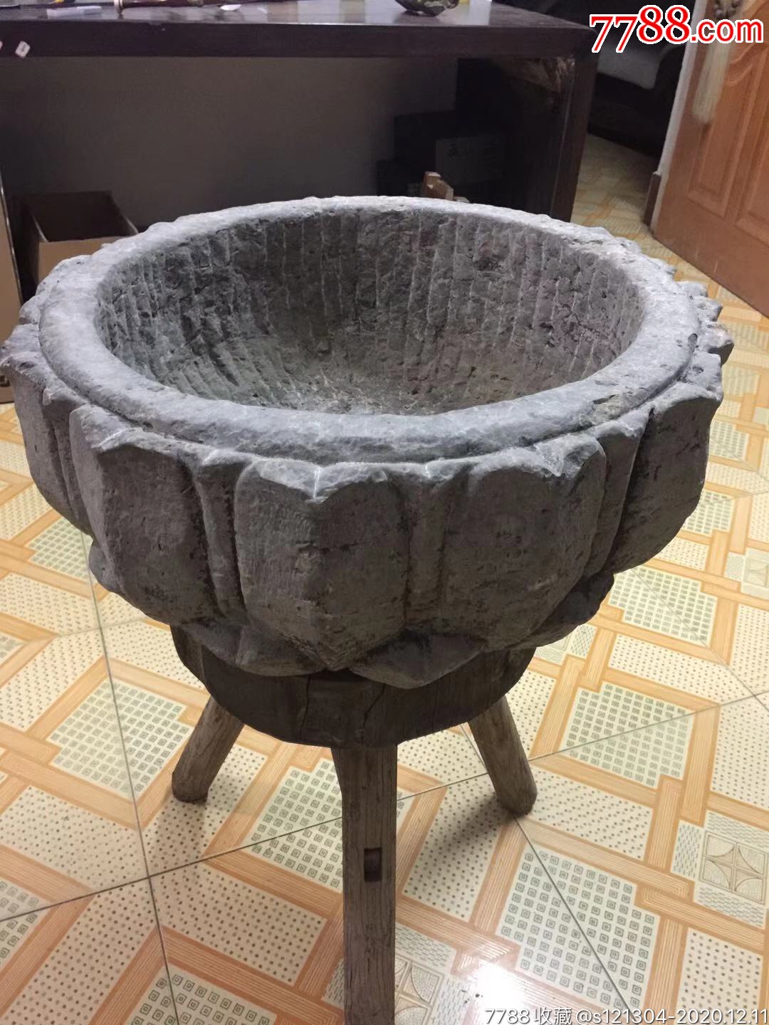 明代莲花盆石盆老石器老石雕_石盆/石槽_图片欣赏_收藏价值_7788画册