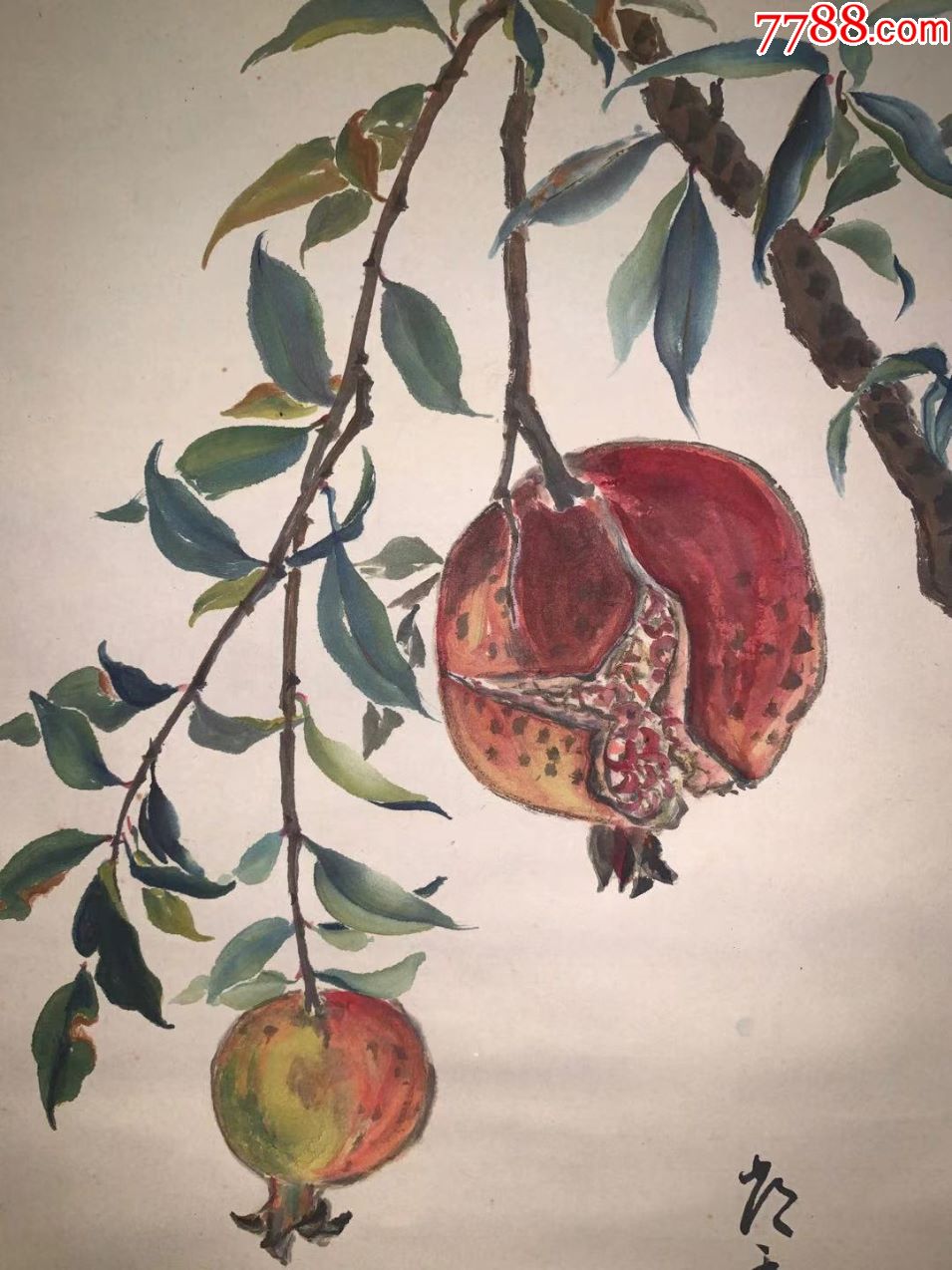 石榴小品民国清代老字画书房挂轴2667_花鸟国画原作_作品欣赏_收藏