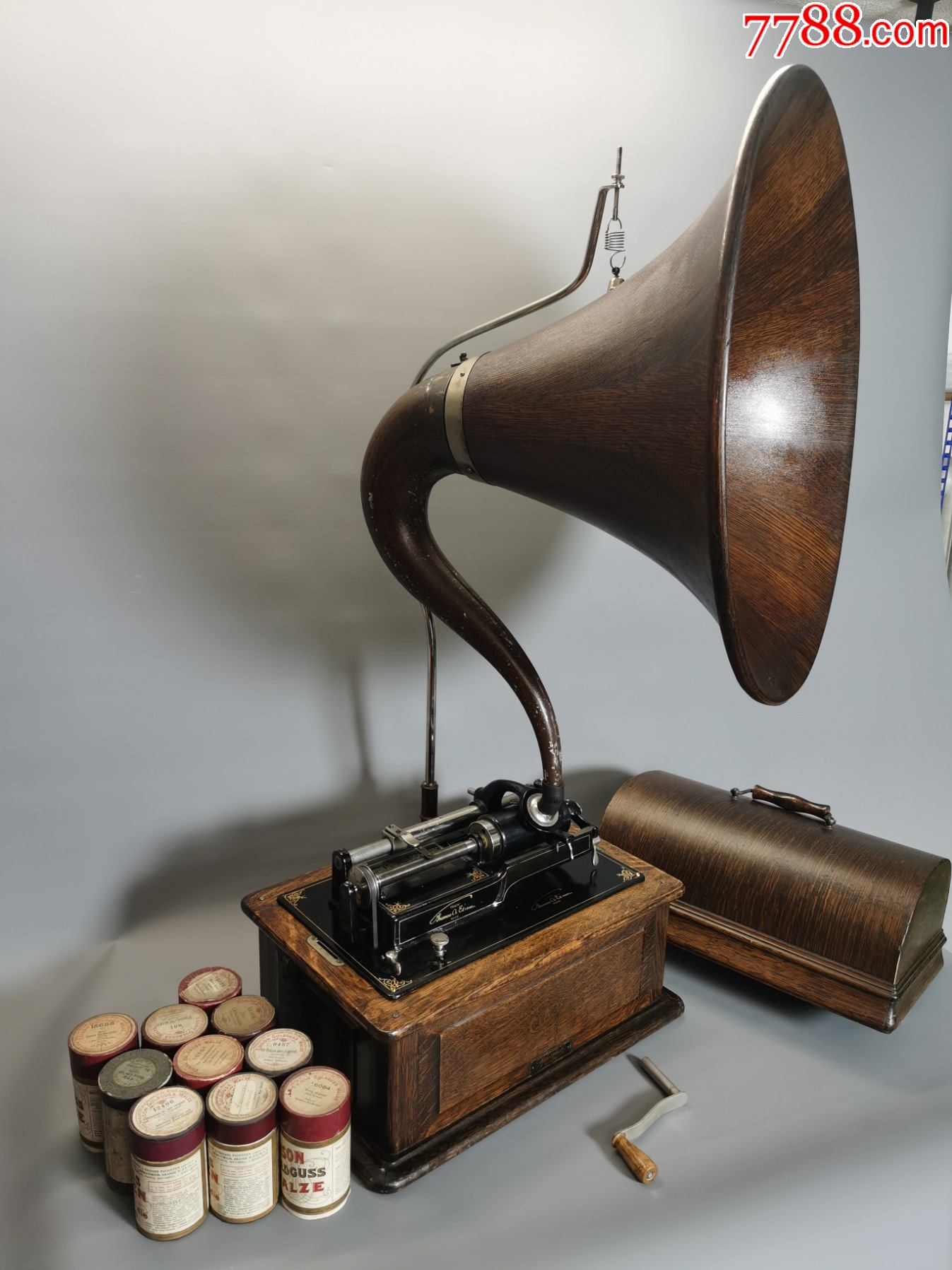 美国爱迪生edison古董留声机三机芯triumph凯旋型号木喇叭天鹅颈蜡筒