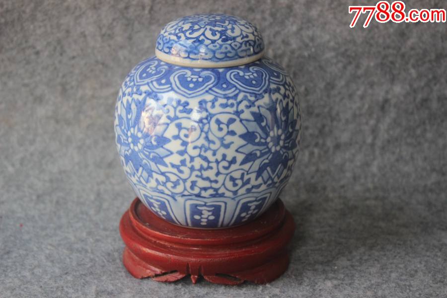 七八十年代景德镇青花福寿纹圆形茶叶罐总高12厘米zz2984