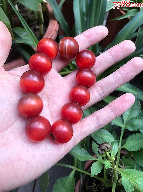 古玩古董珠宝玉石收藏宝石红色猫眼石圆珠手链手串古珠子鸿运当头