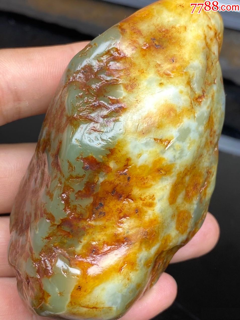 4416收藏级和田玉红皮山流水籽料原石287克-和田玉-7788收藏