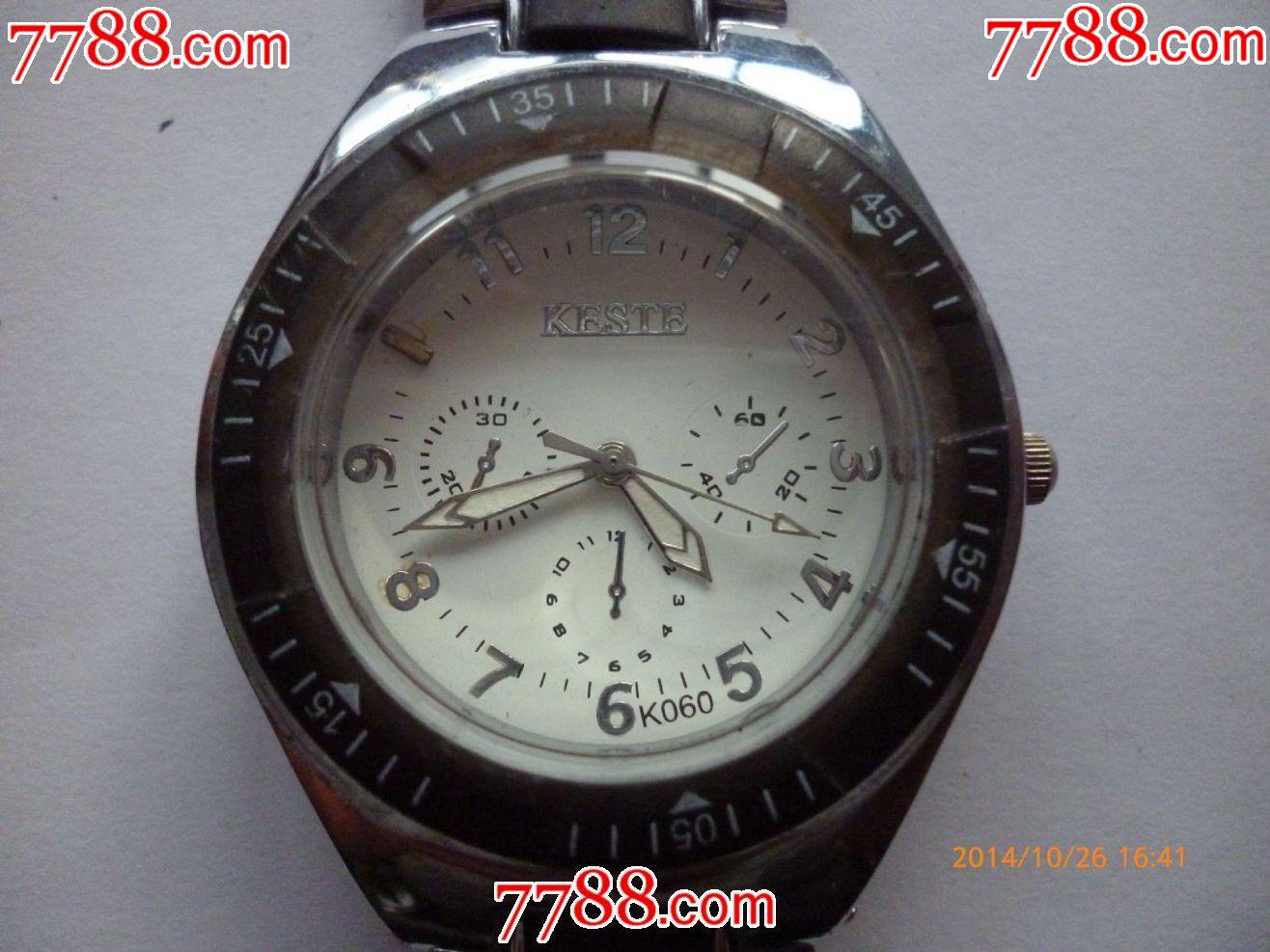 非常漂亮外国制造【keste】男士电子石英表【非常好的白钢间黑原装