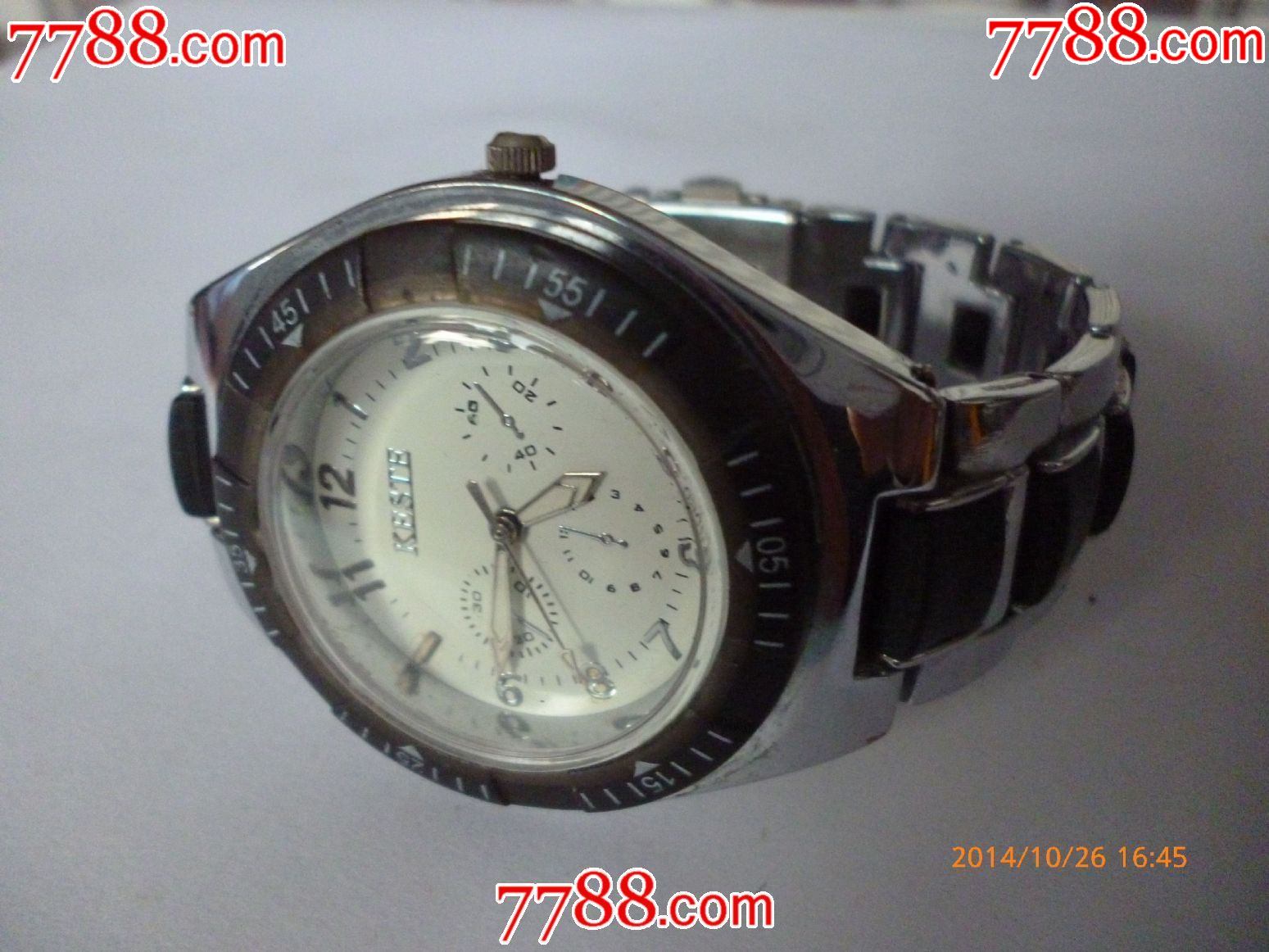 keste】男士电子石英表【非常好的白钢间黑原装表带】-手表/腕表-7788