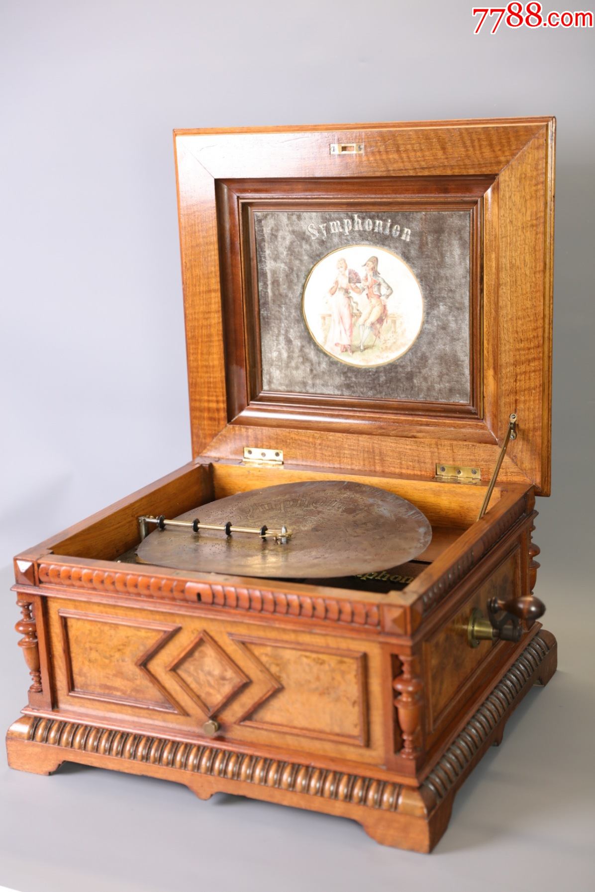 德国十九世纪symphonion大型双排76音梳古董转盘八音盒音乐柜