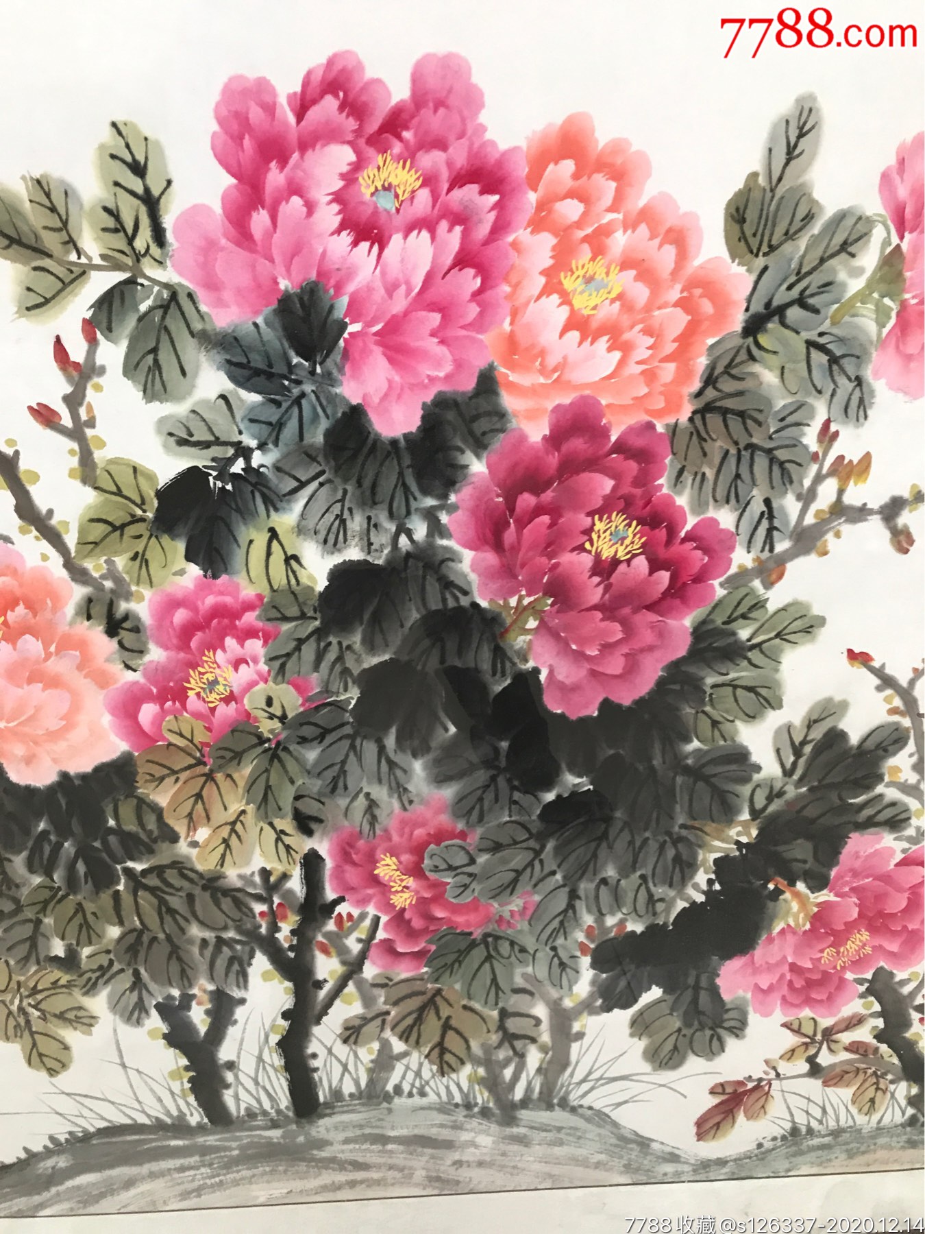 江南牡丹王石鹤荣华富贵花鸟横幅17897菠萝格镜框别墅会所装饰首选自