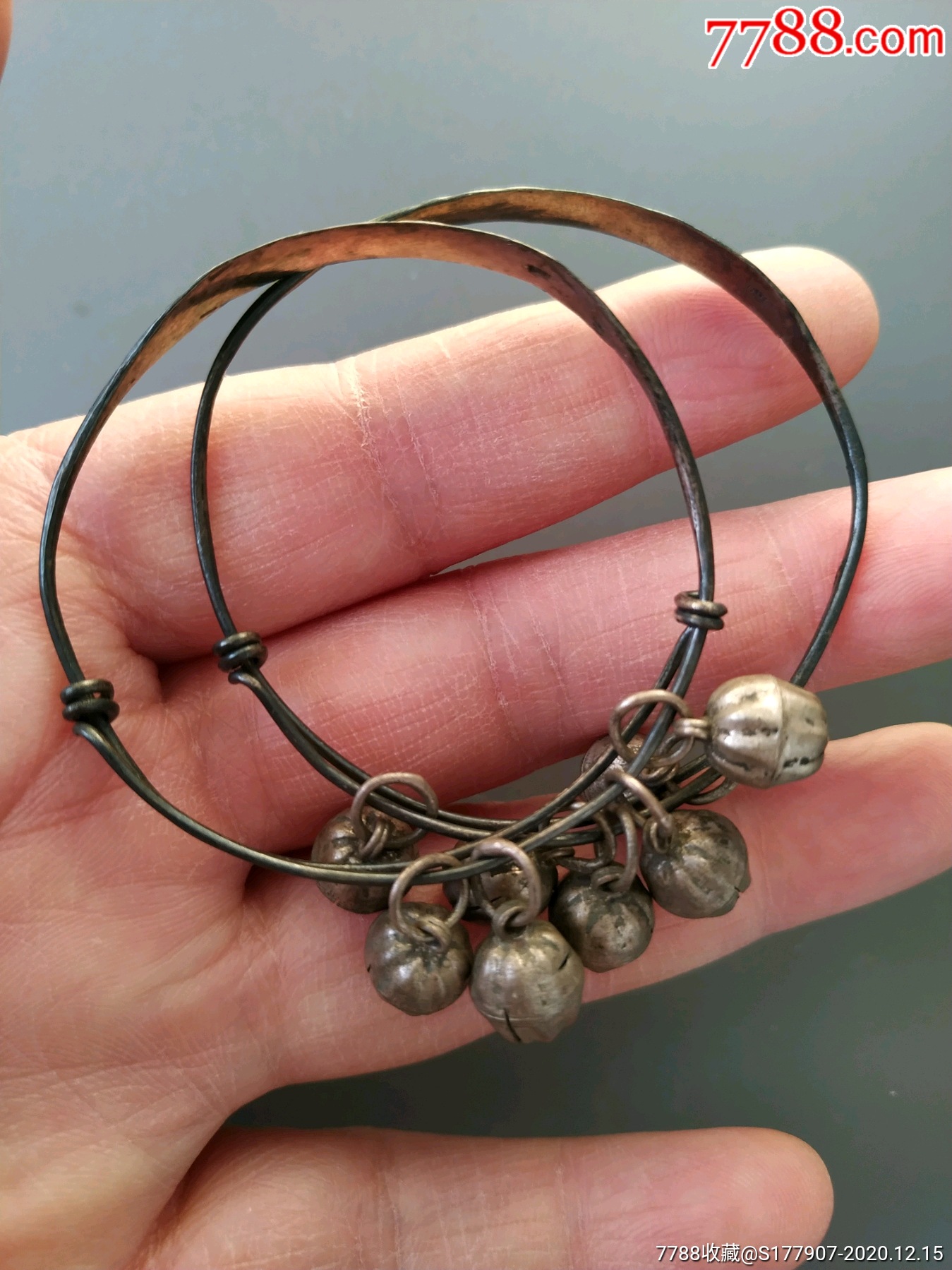 清代老银饰长命百岁儿童银手镯