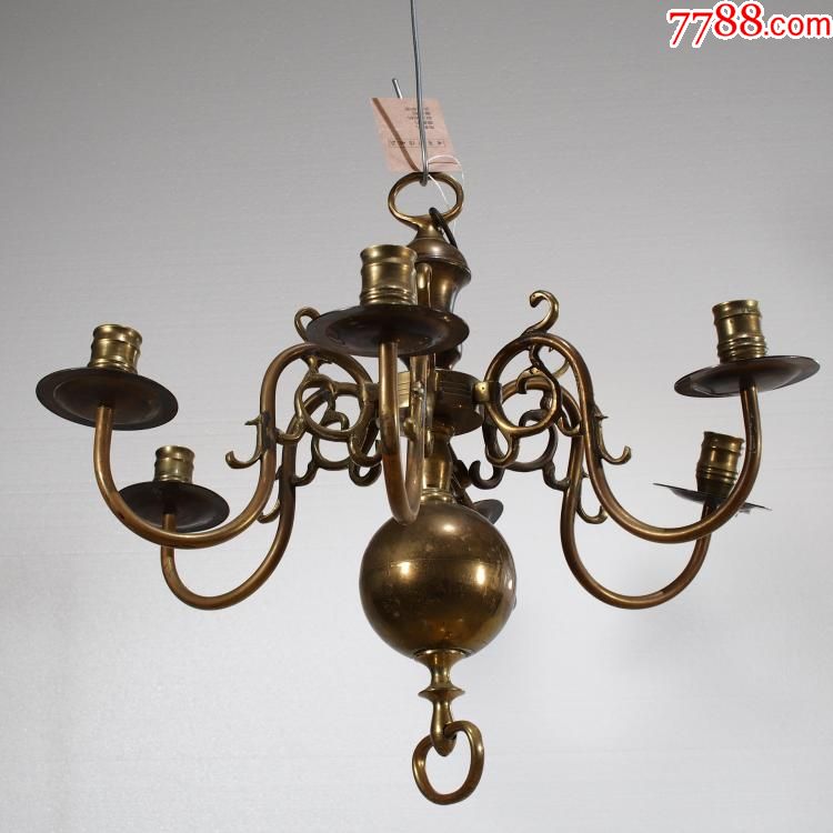 19世纪西洋古董全铜烛台老式6头吊灯西洋民俗灯具影视道具摆件9品
