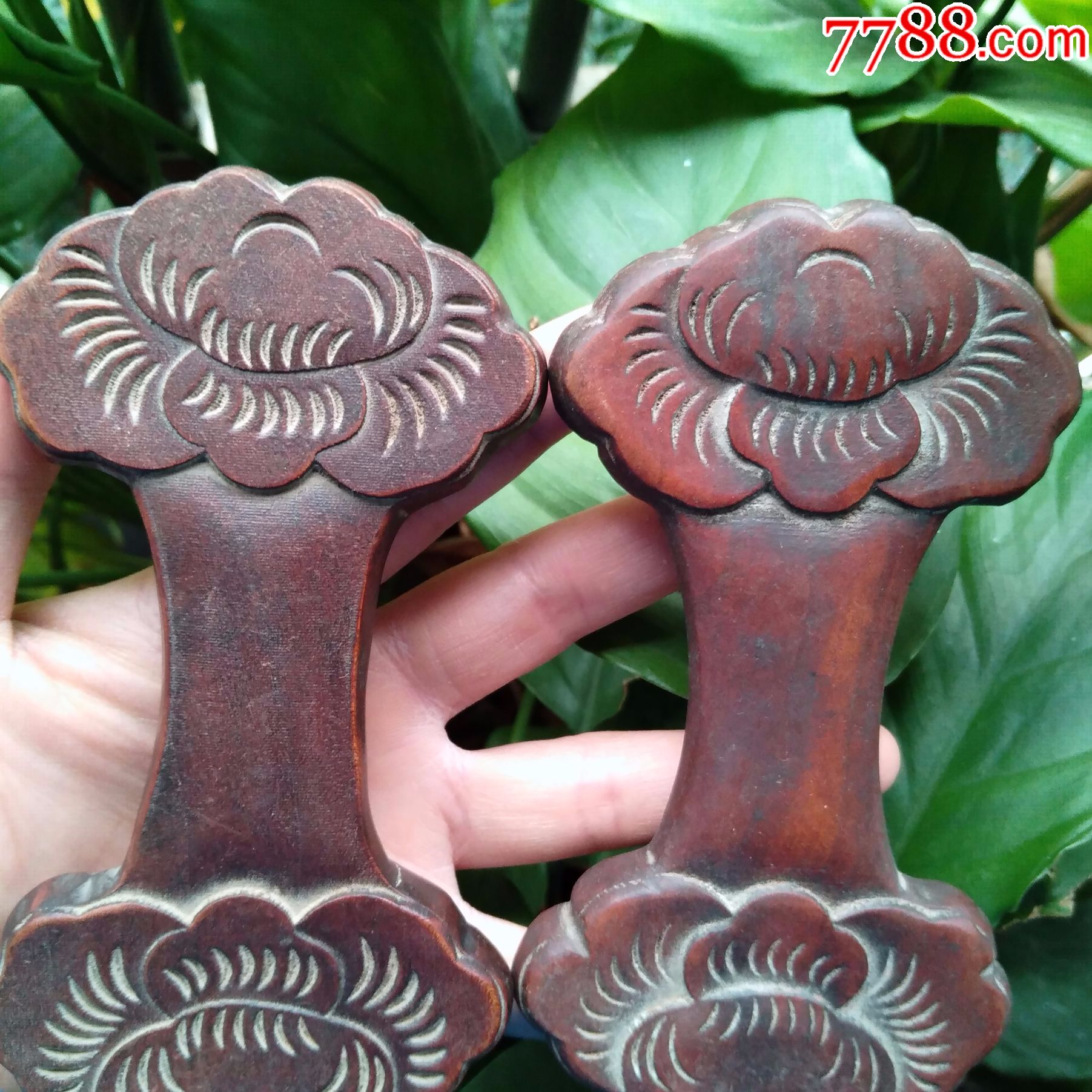 包真古董民俗手工艺民国木雕银杏木女红雕工线板一对民间古旧物