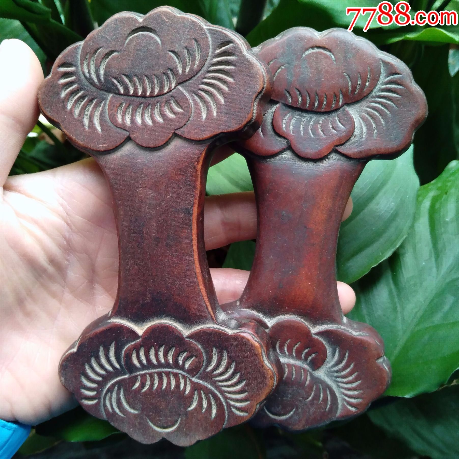 包真古董民俗手工艺民国木雕银杏木女红雕工线板一对民间古旧物