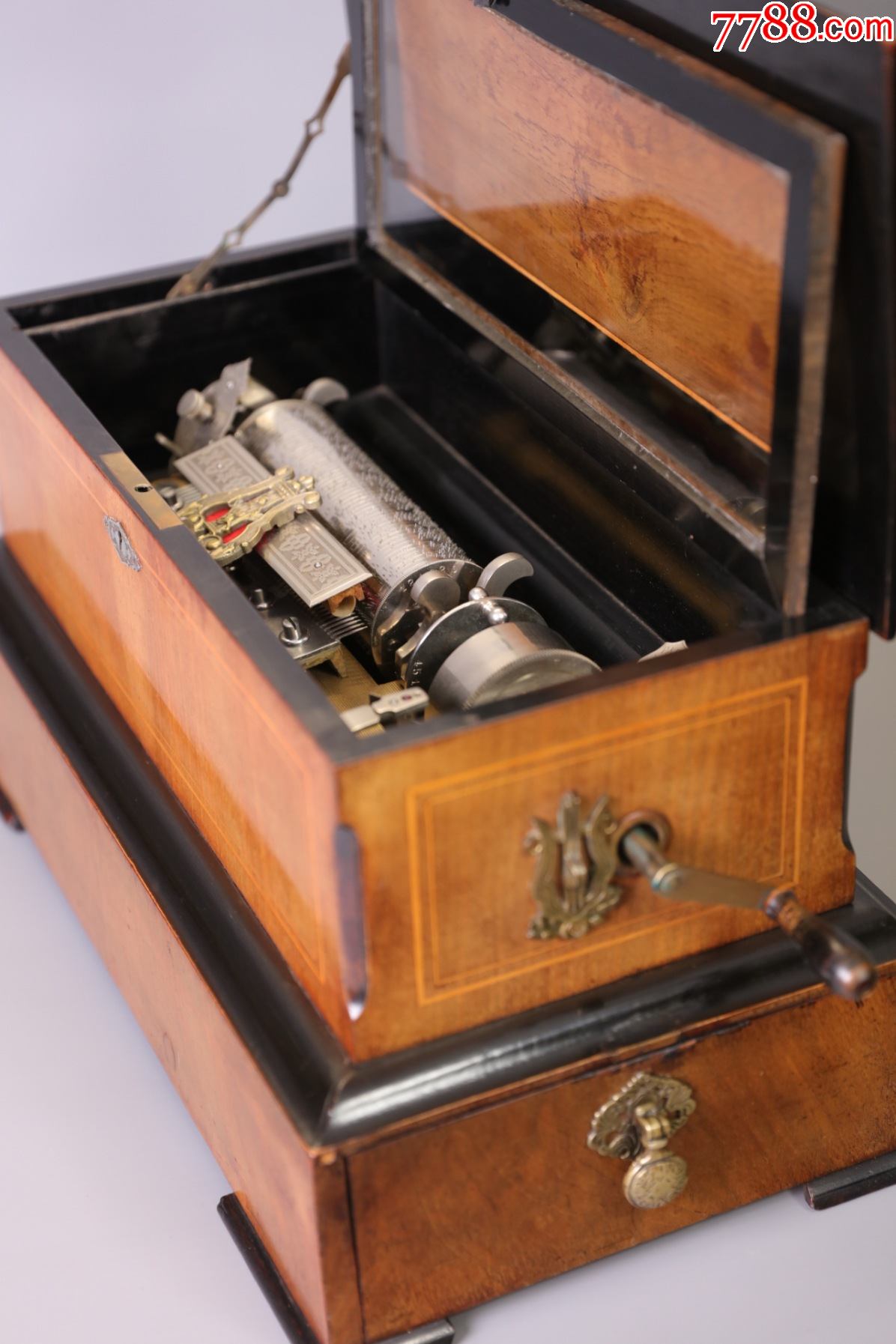 19世纪瑞士mermodfrères滚筒八音盒古董八音盒带4个音乐滚筒