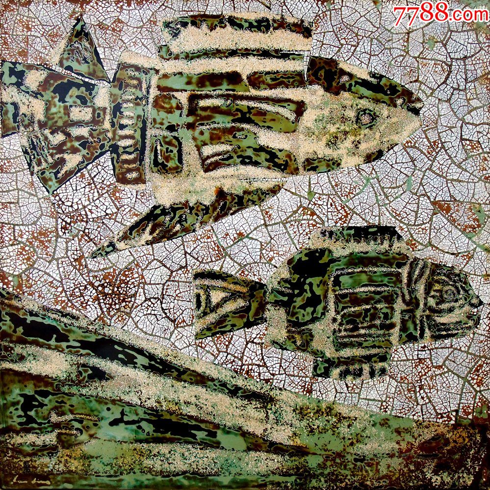 著名漆画家蓝丽娜原创漆画鱼