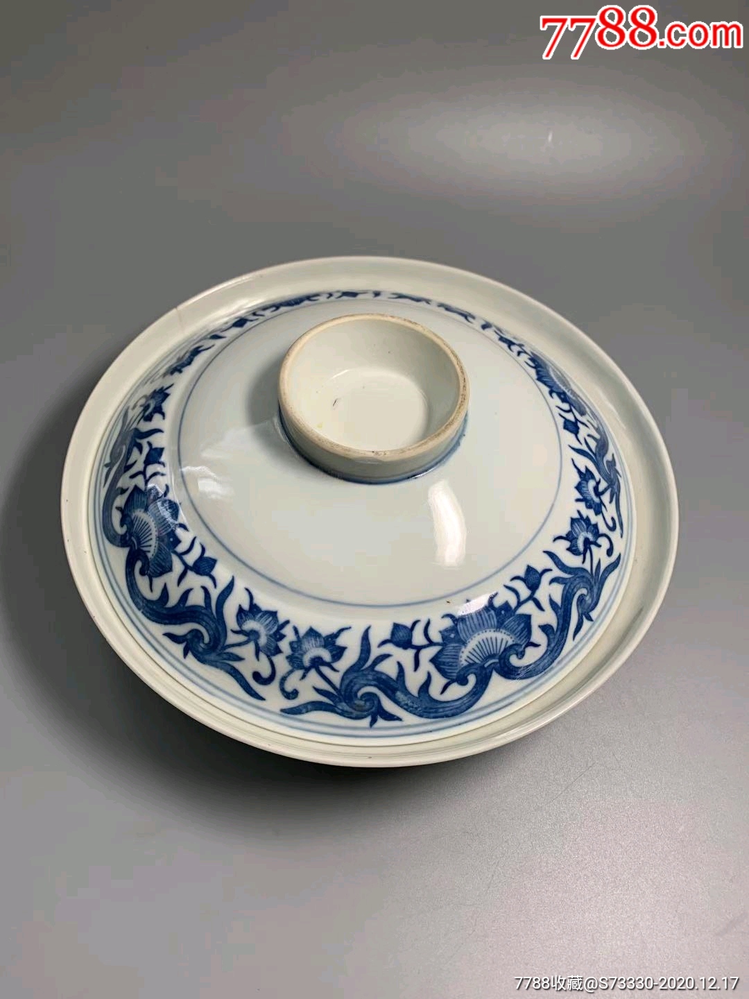 60年代左右,景德古窑,薄胎青花斗笠盖碗,小线