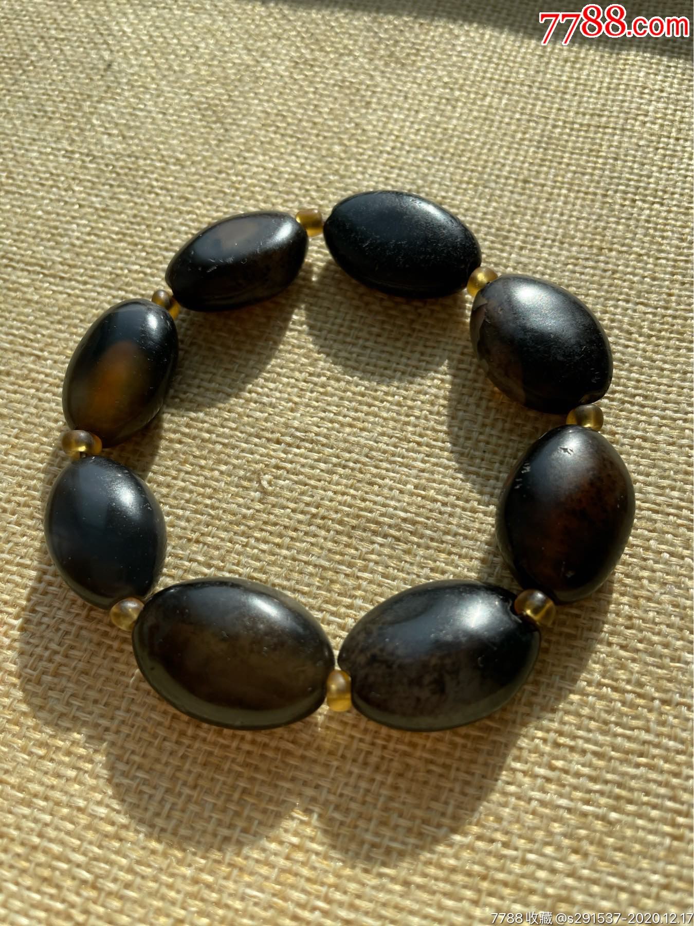 清代黑玛瑙扁珠手串-价格:150.