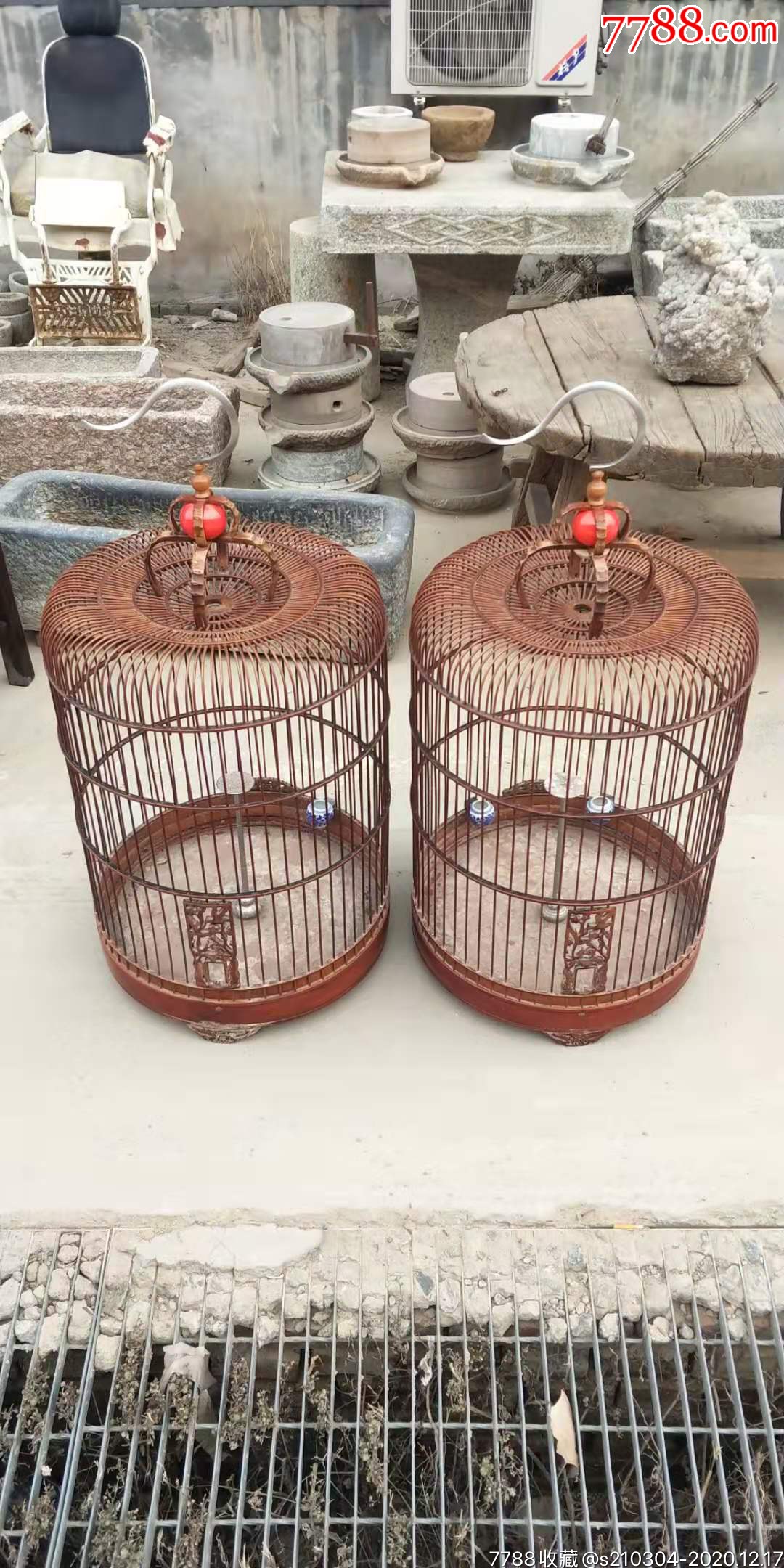 民国时期紫竹鸟笼一对.全品个头大高93直径46