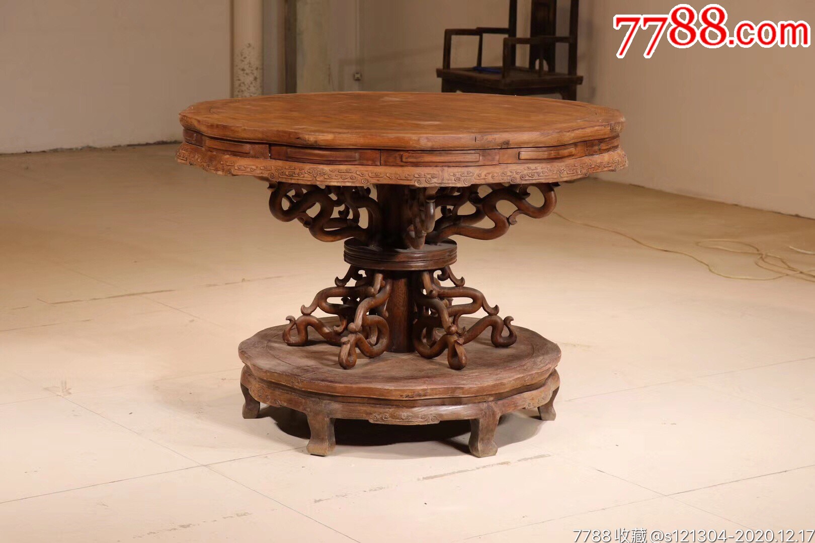 清代榉木圆桌旋转圆桌老桌子老家具古董家具