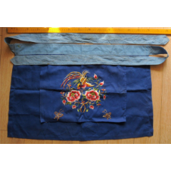 刺绣收藏2012-边疆早期手工绣凤穿牡丹阴丹蓝布双层围裙围腰